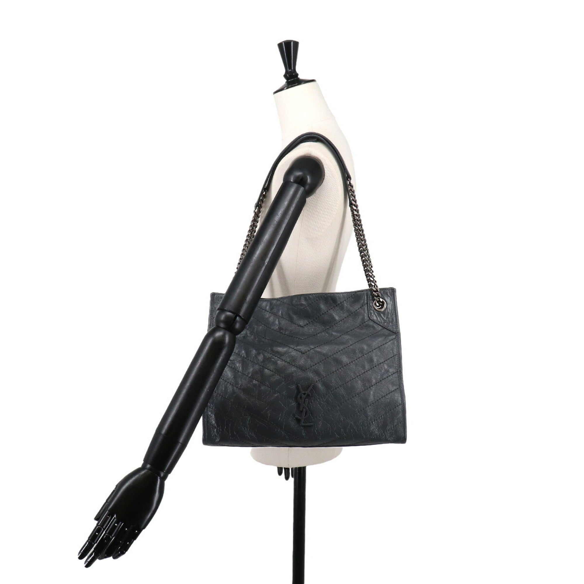 Saint Laurent Gray Leather Shopping Bag Tote Bag (Pre-Owned)