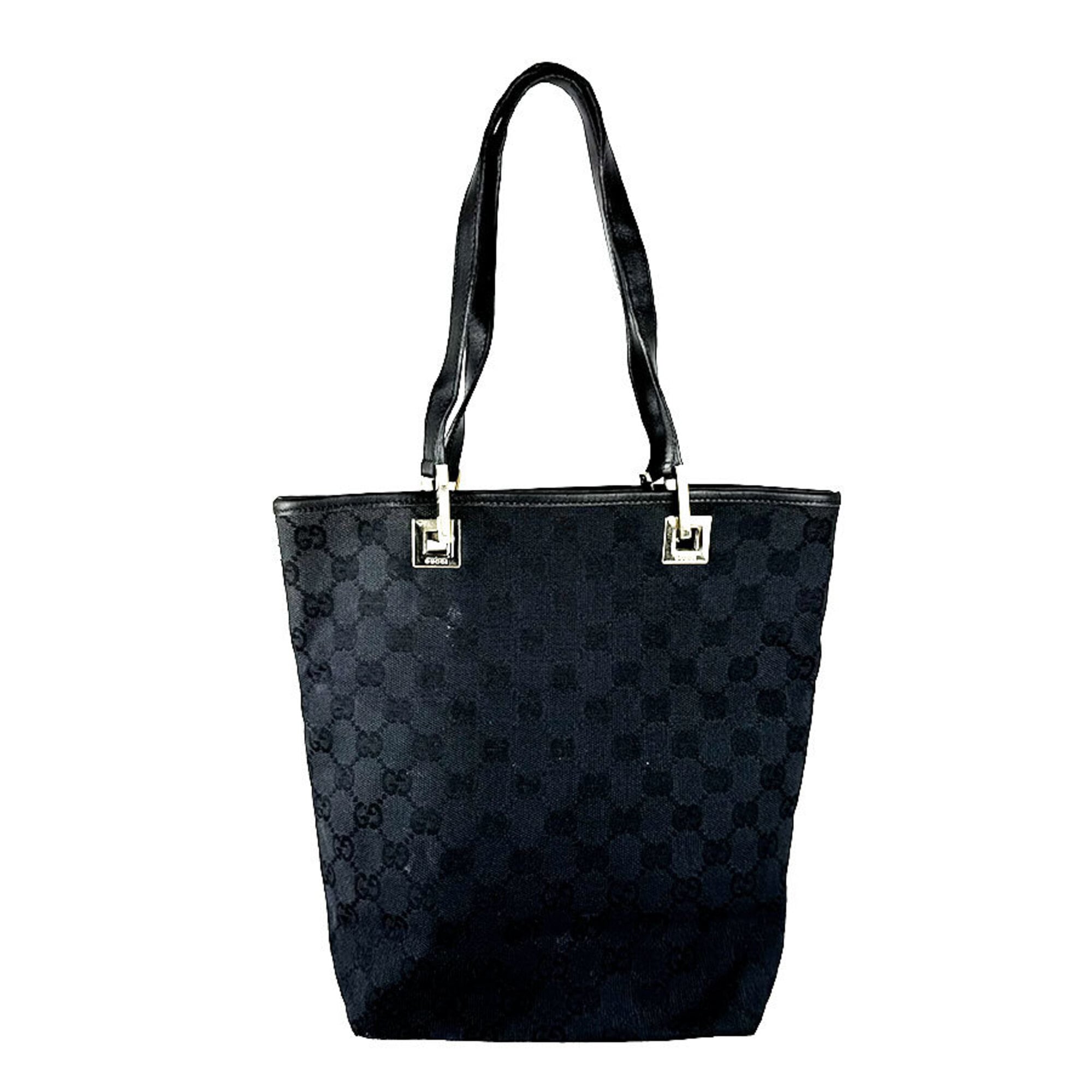 Gucci Black Gg Canvas Leather Handbag (Pre-Owned)
