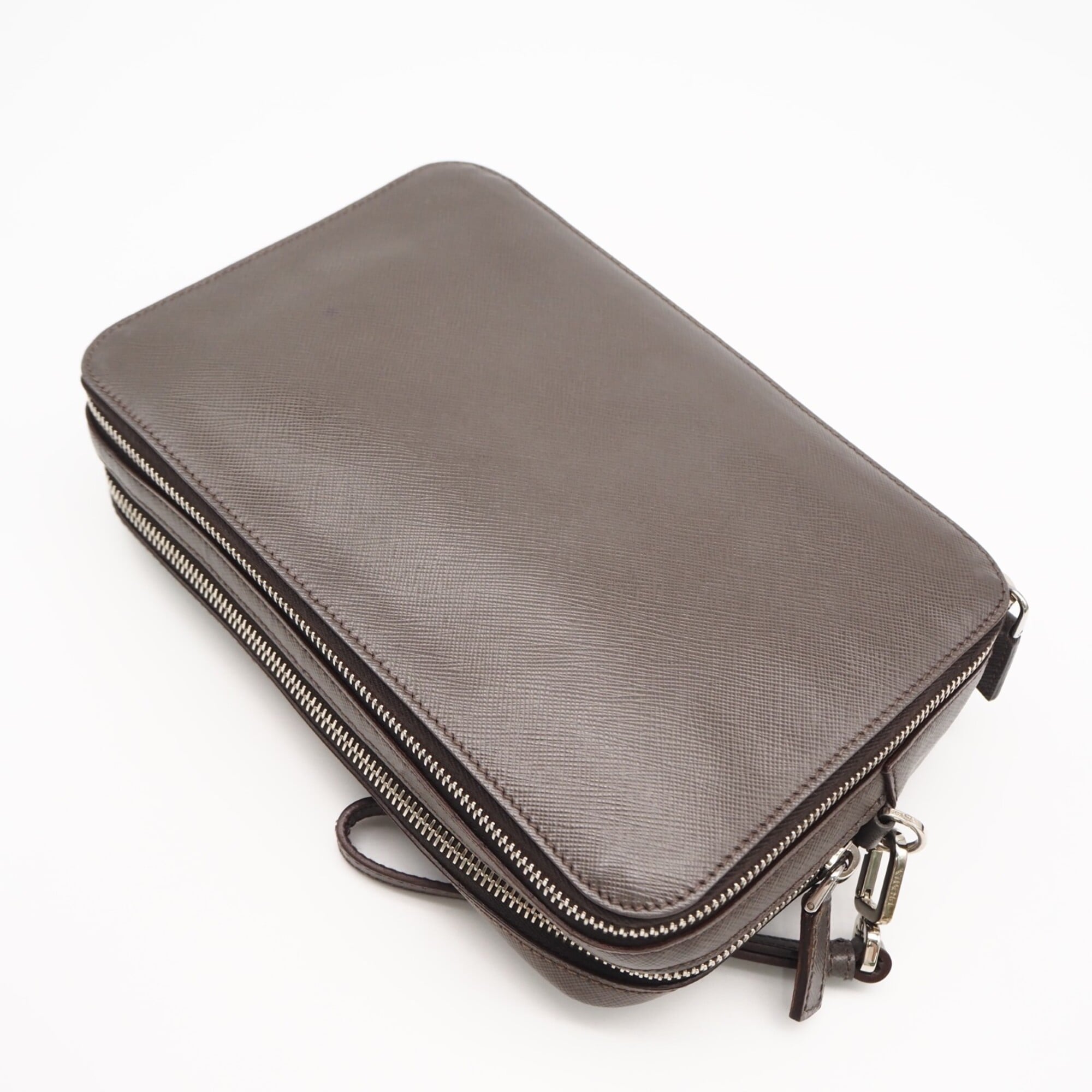 Prada Saffiano Grayish Saffiano Clutch Bag (Pre-Owned)