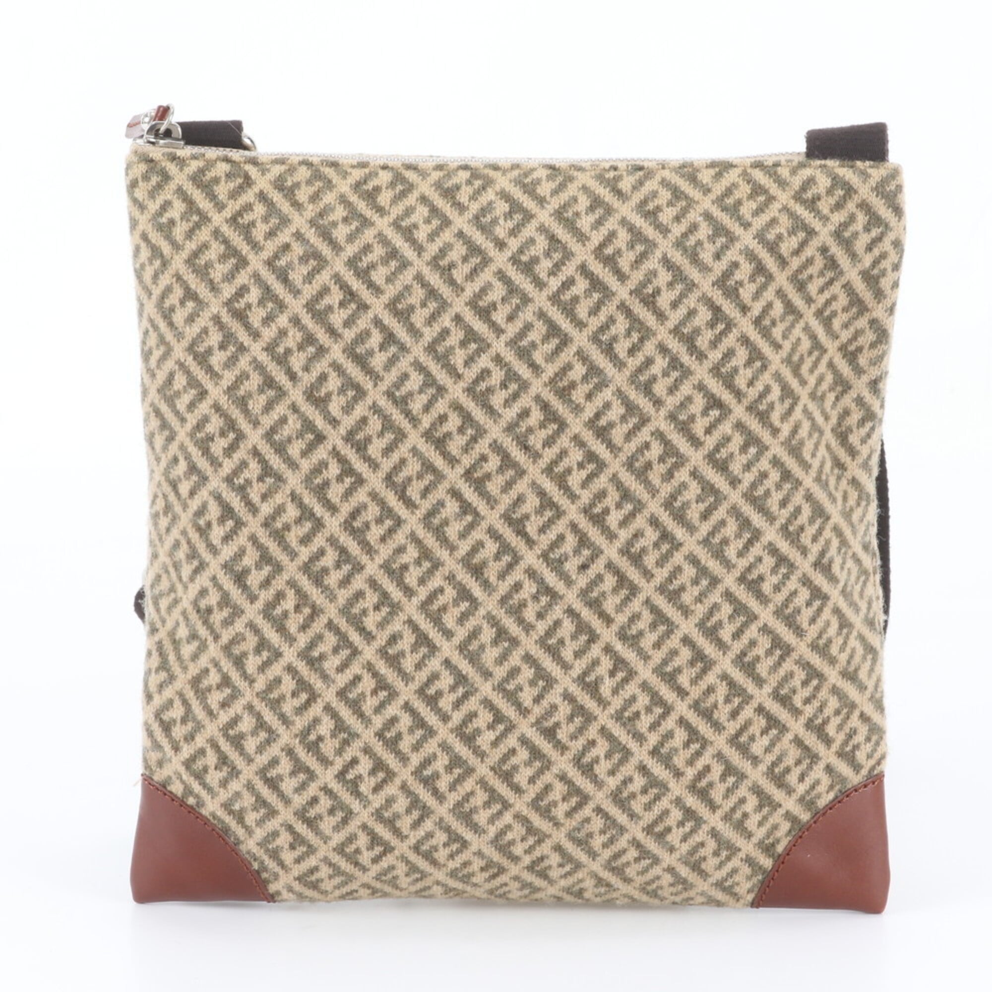 Fendi Beige Brown Leather Canvas Handbag Shoulder Bag Tote Bag (Pre-Owned)