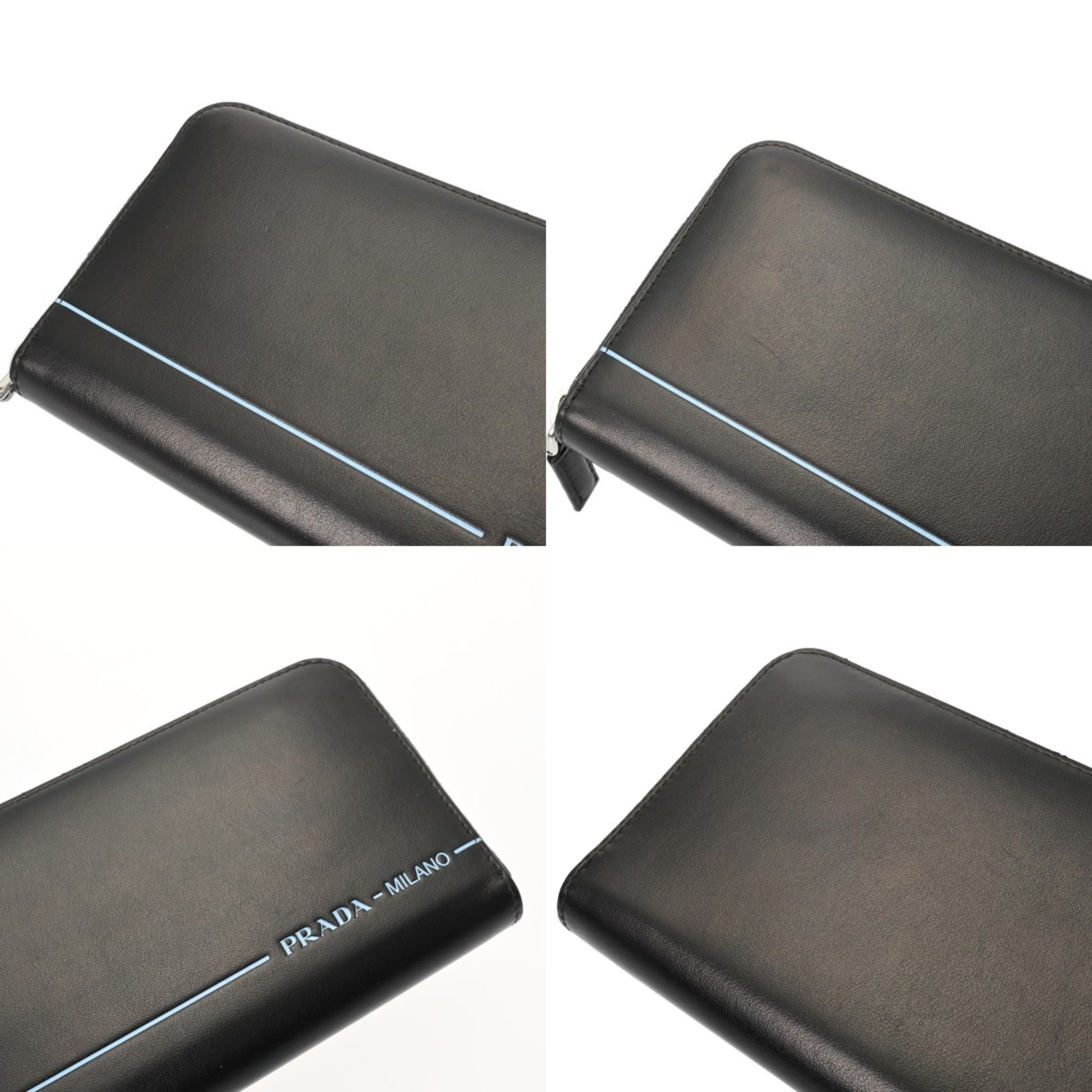 Prada Black Leather Long Wallet (Bi-Fold) (Pre-Owned)