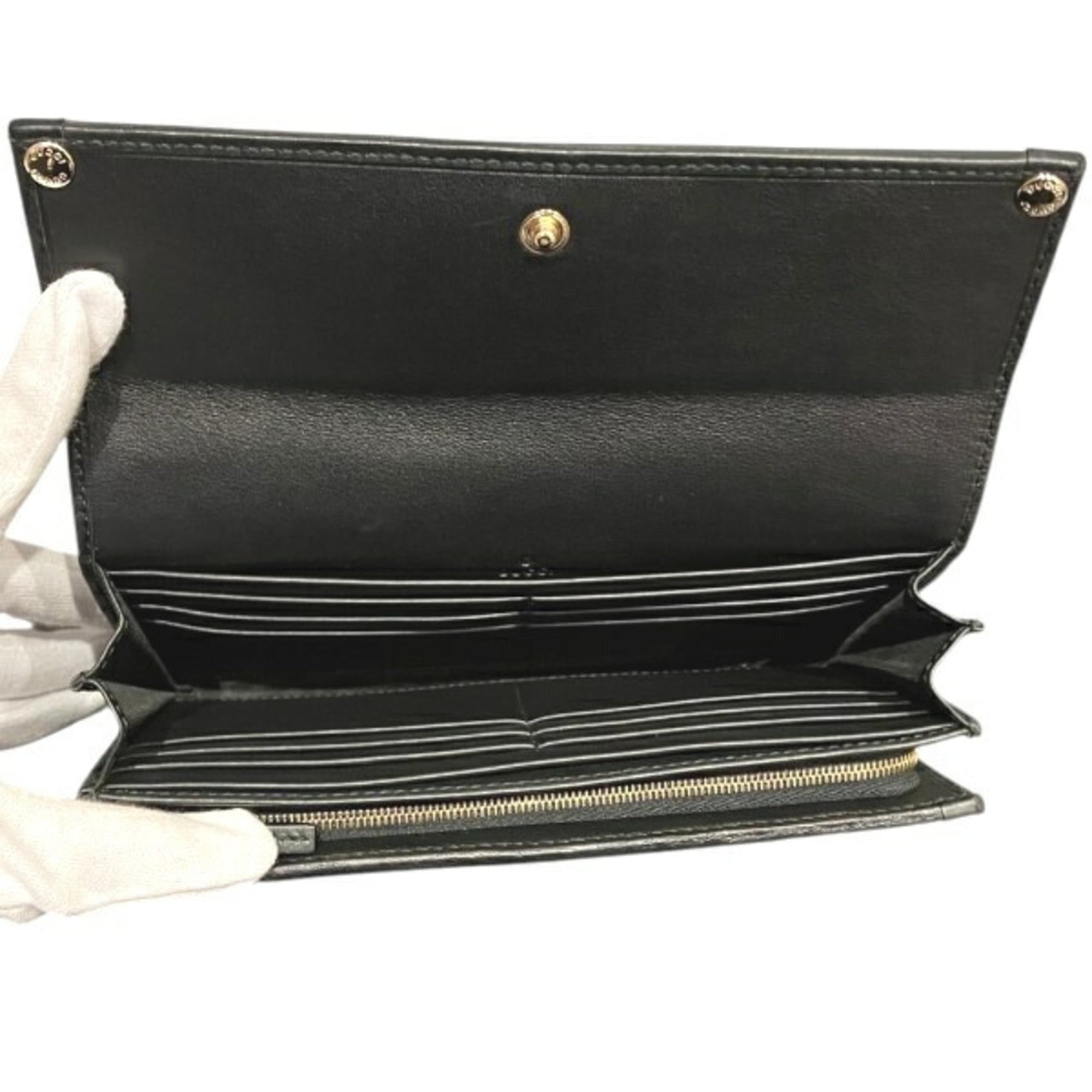 Gucci Black Leather Canvas Long Wallet (Bi-Fold) (Pre-Owned)