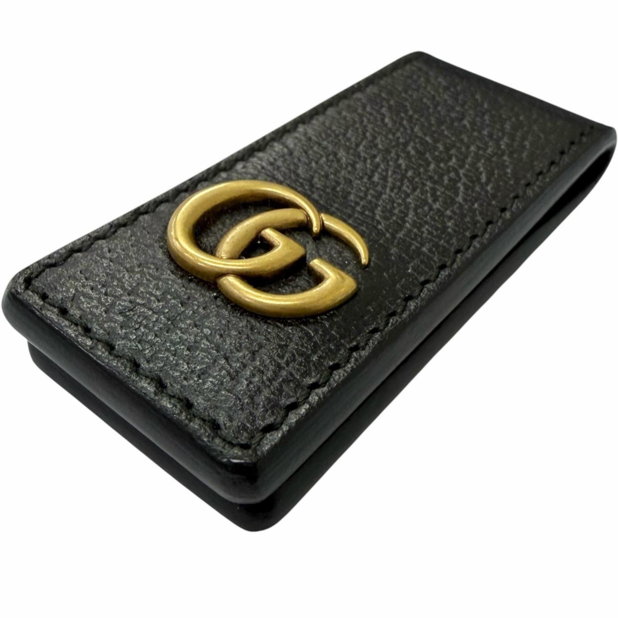 Gucci Gold Black Leather Money Clip (Pre-Owned)