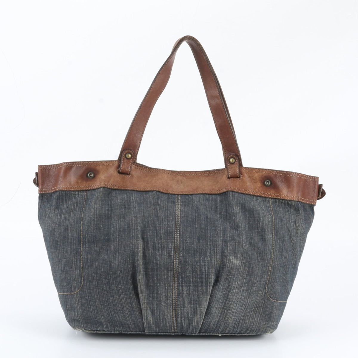 Burberry Dark Blue Leather Canvas Shoulder Bag Tote Bag (Pre-Owned)