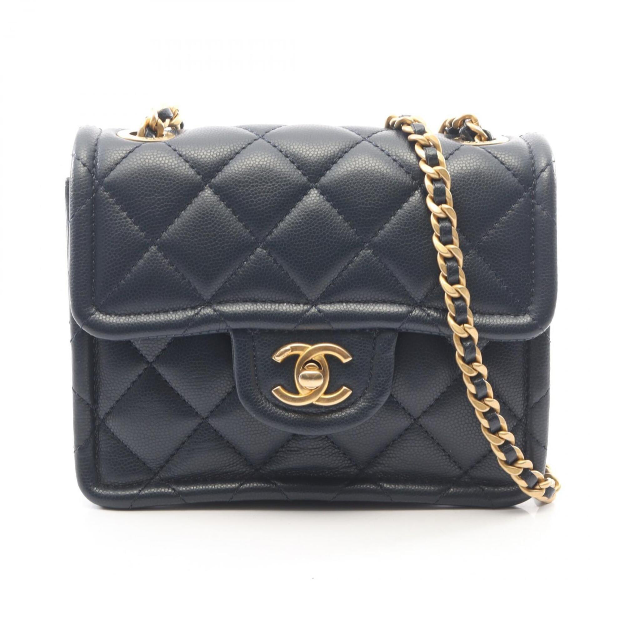 Chanel Matelasse Navy Leather Handbag Shoulder Bag (Pre-Owned)