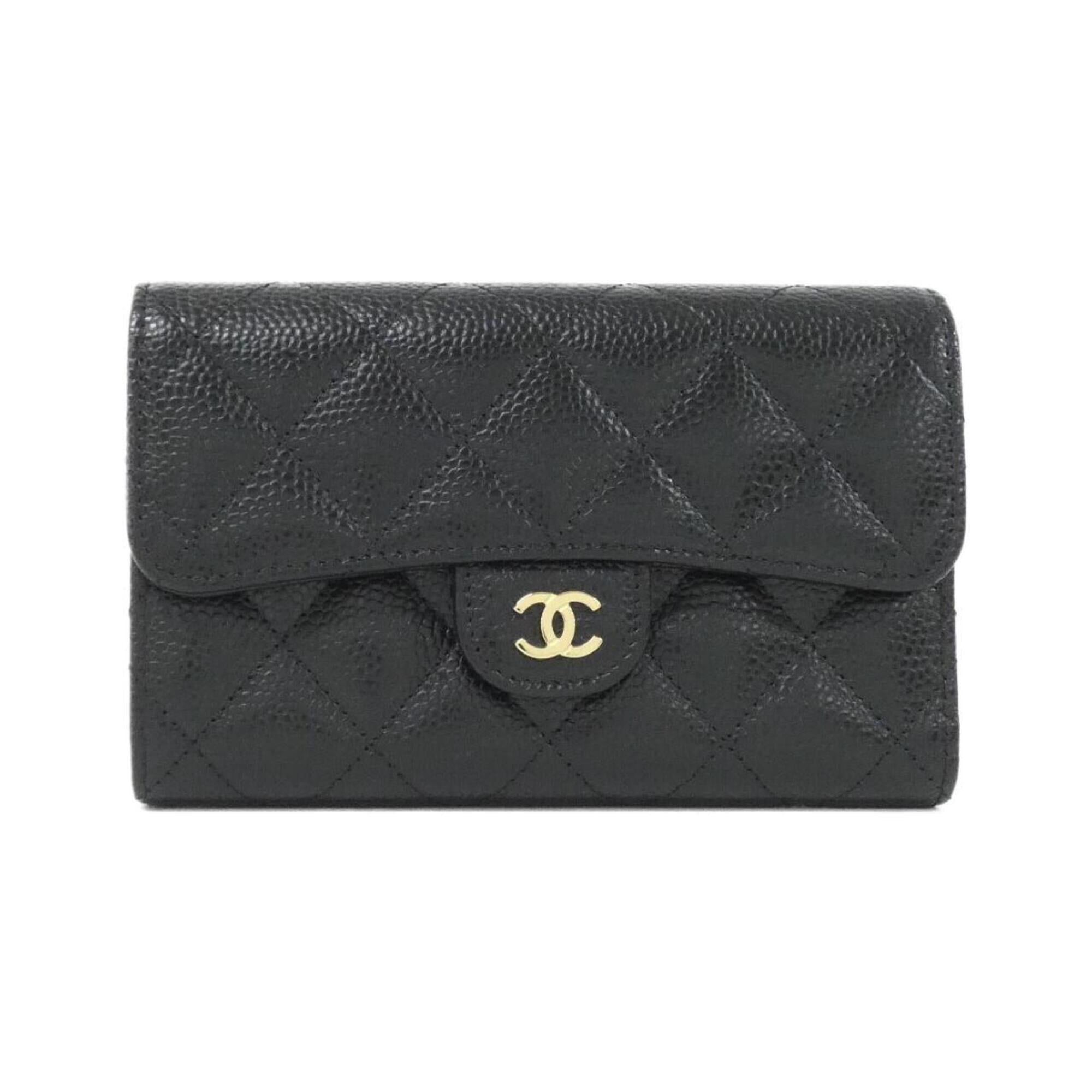 Chanel Black Bordeaux Grained Calfskin Wallet (Tri-Fold) (Pre-Owned)