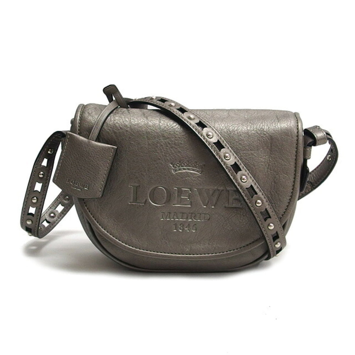Loewe Silver Gray Leather Pochette Shoulder Bag (Pre-Owned)