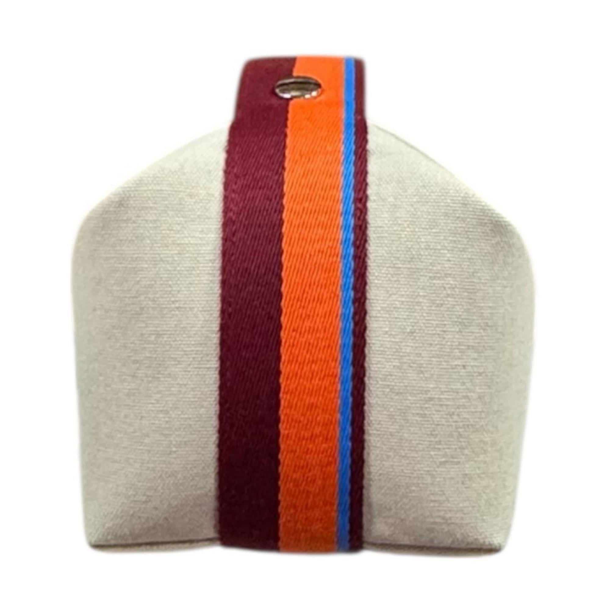 Hermes Blue Brown Multi-Color Natural Orange White Cotton Handbag (Pre-Owned)