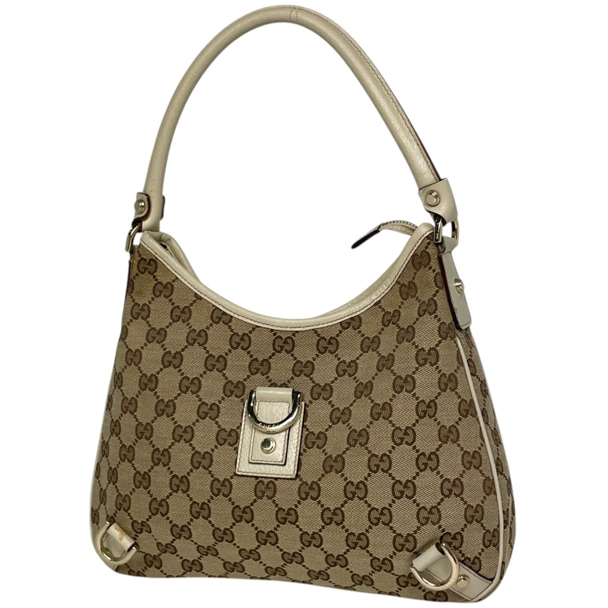 Gucci Beige Ivory Gg Canvas Leather Shoulder Bag (Pre-Owned)