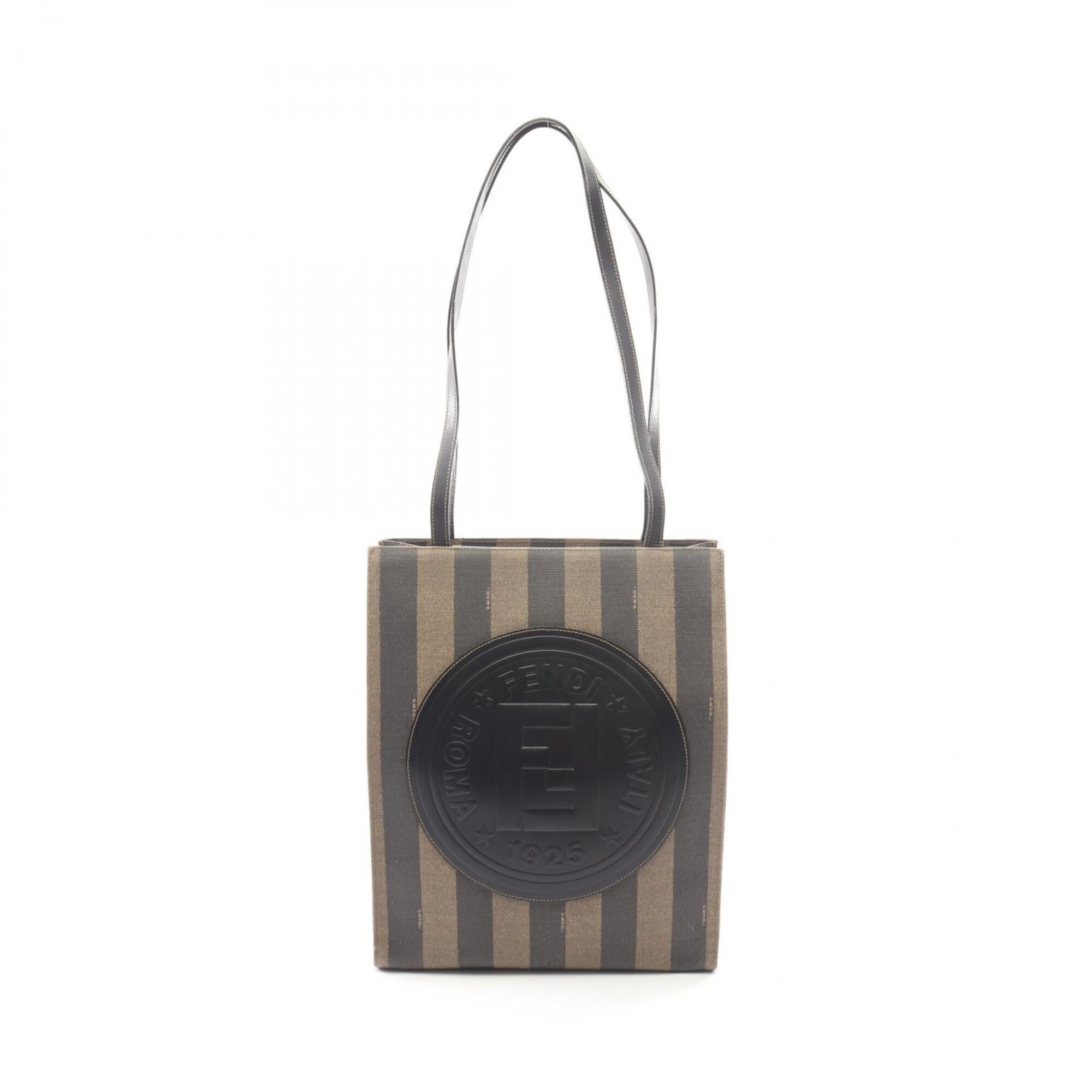 Fendi Black Brown Coated Canvas Leather Handbag Tote Bag (Pre-Owned)