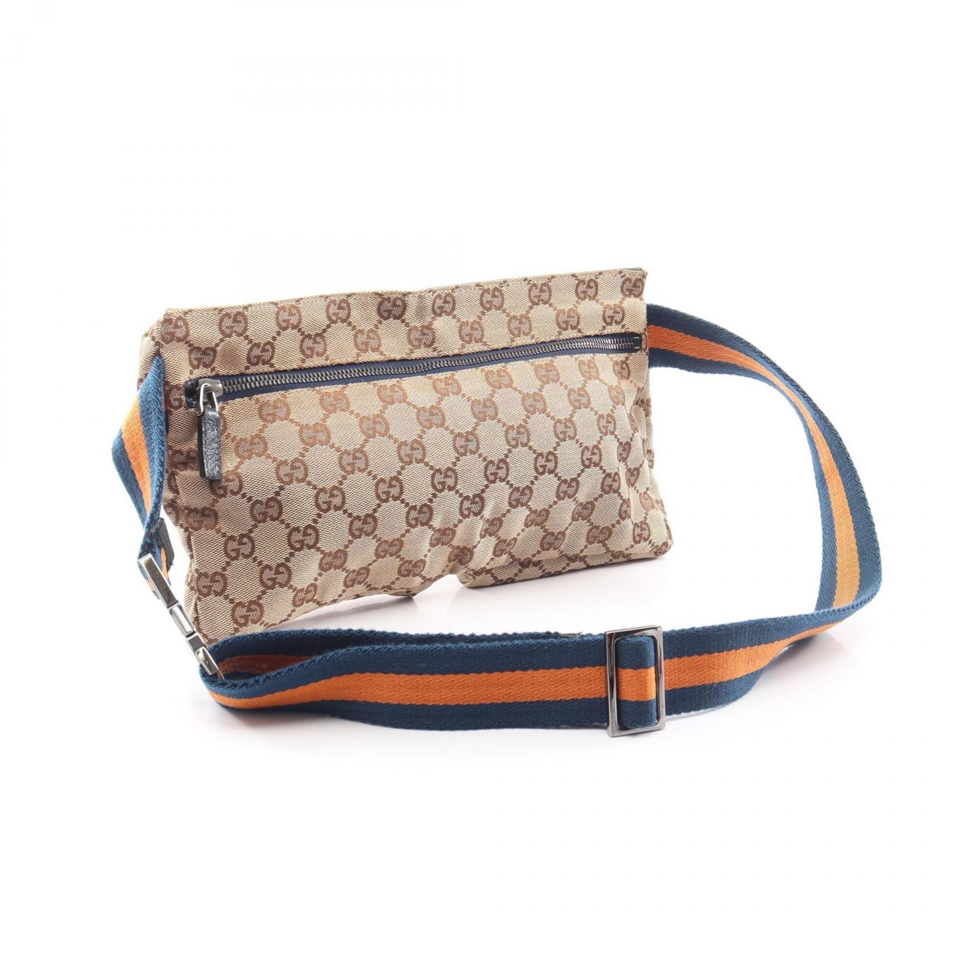 Gucci Beige Green Orange Canvas Leather Fanny Pack Handbag (Pre-Owned)