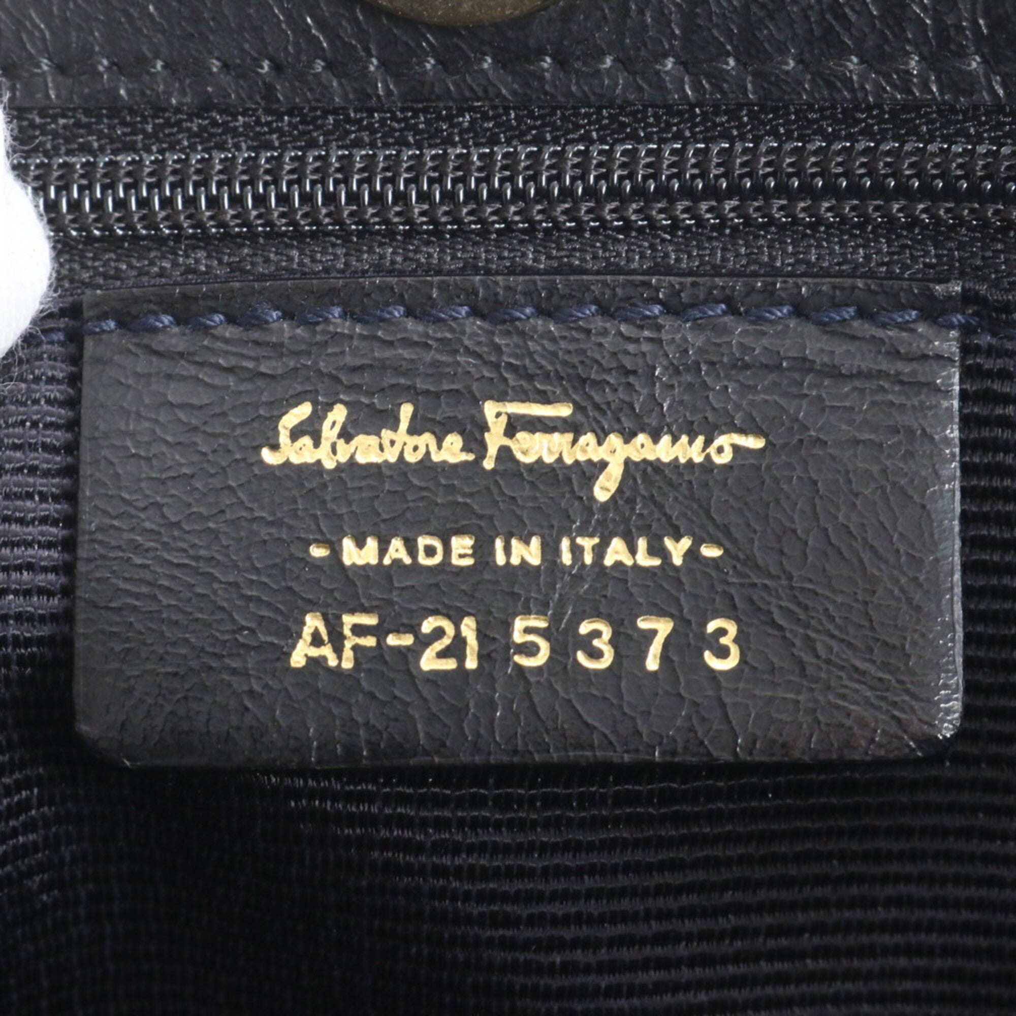 Salvatore Ferragamo Gancini Blue Navy Canvas Leather Handbag Tote Bag (Pre-Owned)