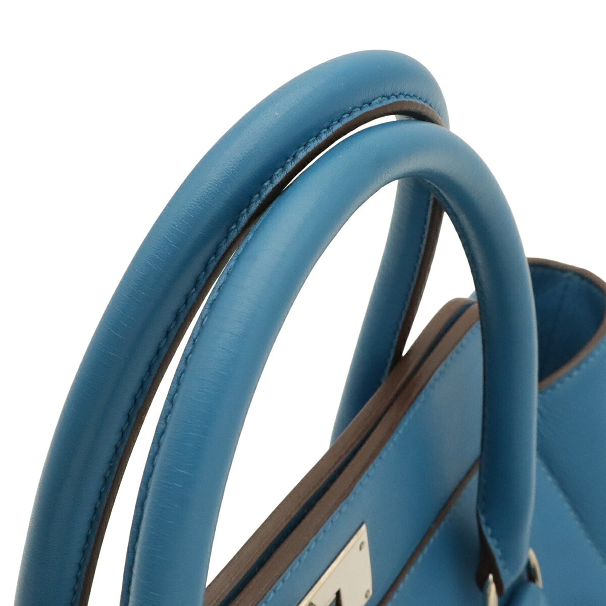 Hermes Blue Swift Leather Handbag Tote Bag (Pre-Owned)