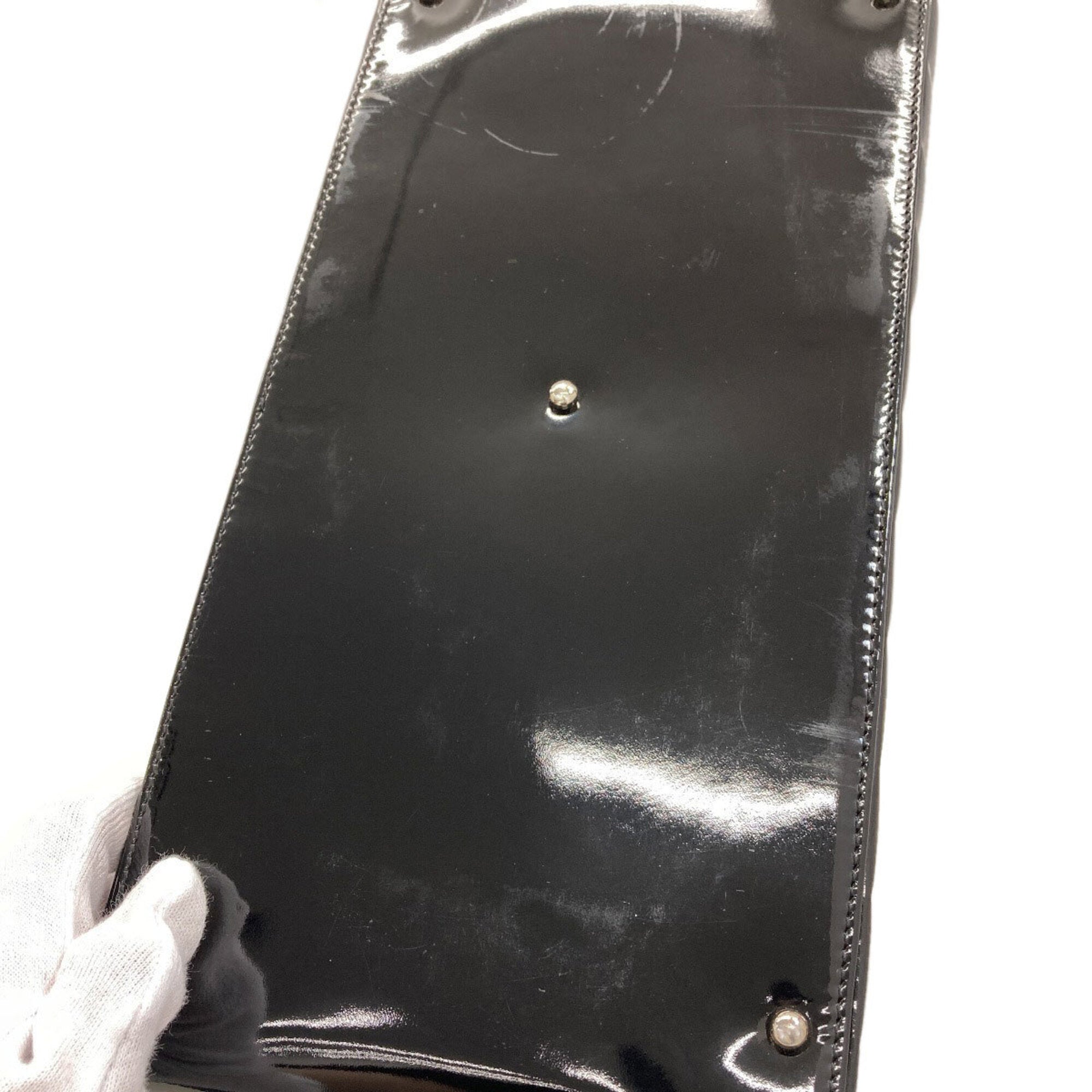 Chanel Chocolate Bar Black Patent Leather Tote Bag (Pre-Owned)