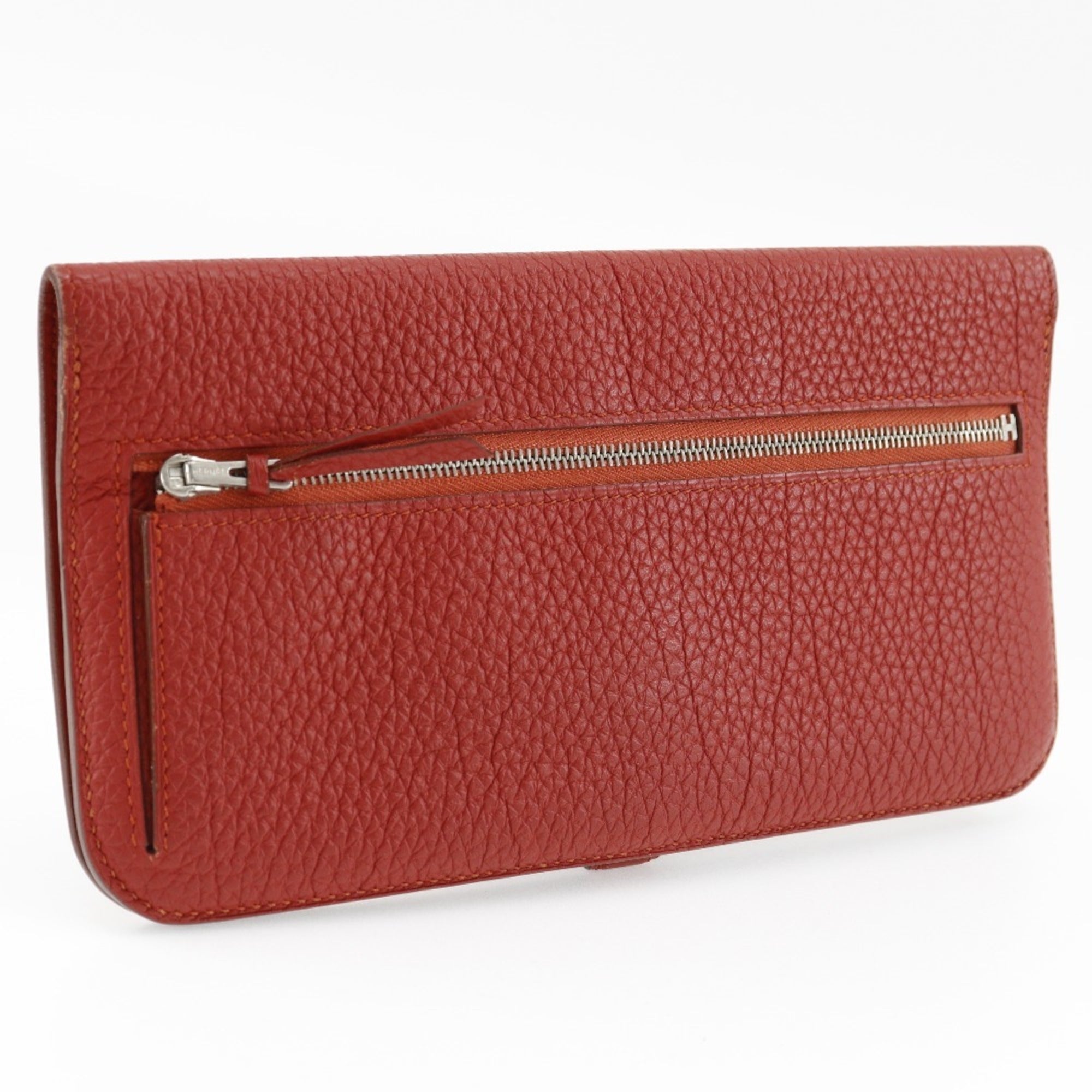 Hermes Dogon Red Color Togo Leather Long Wallet (Bi-Fold) (Pre-Owned)