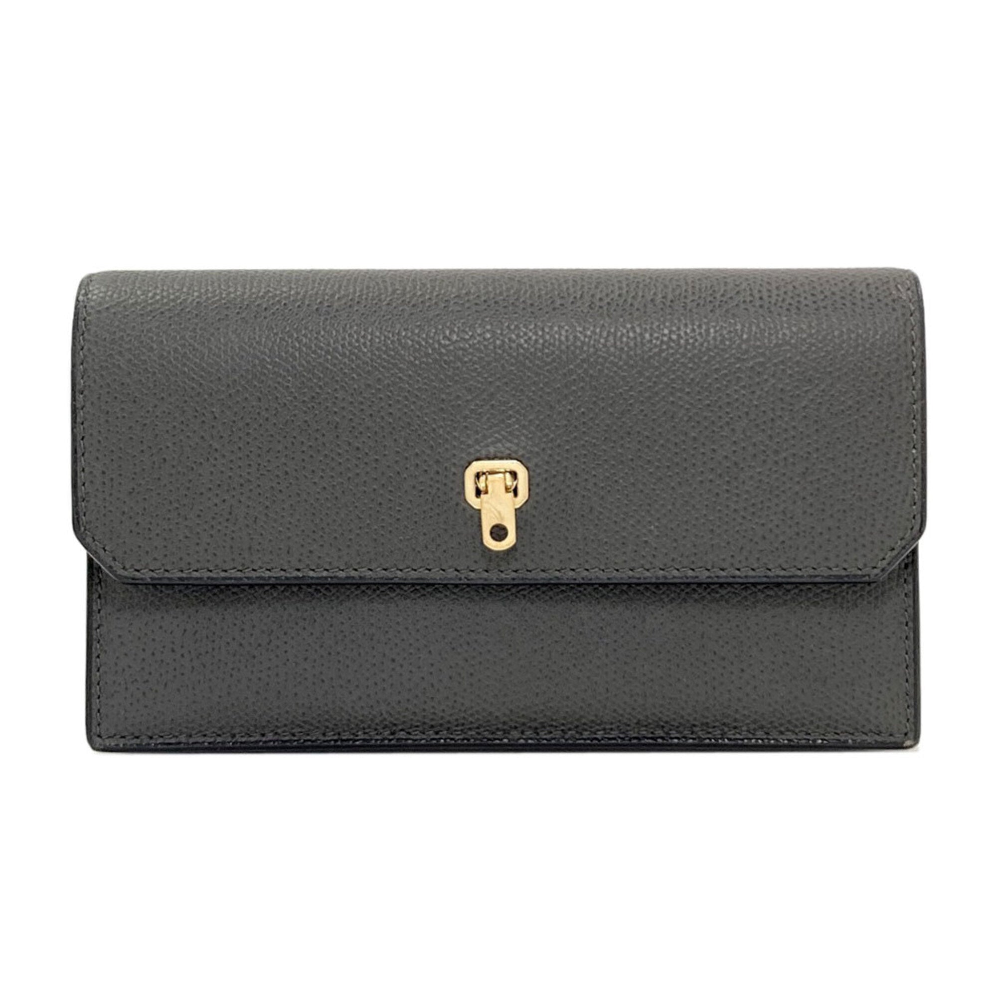 Valextra Gray Leather Long Wallet (Bi-Fold) (Pre-Owned)