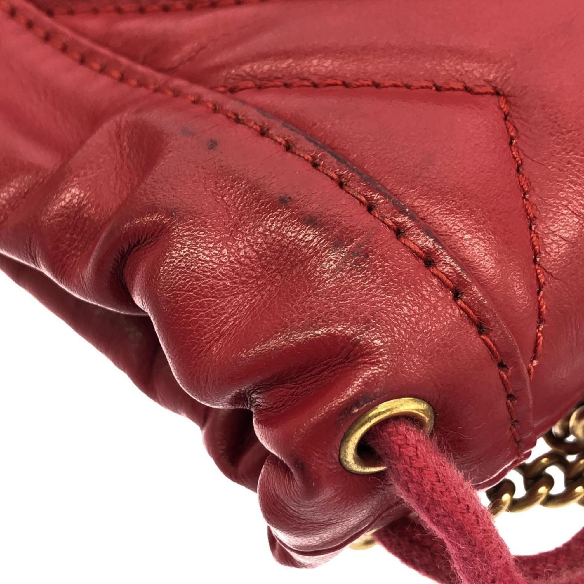 Gucci Red Color Quilting Leather Shoulder Bag (Pre-Owned)