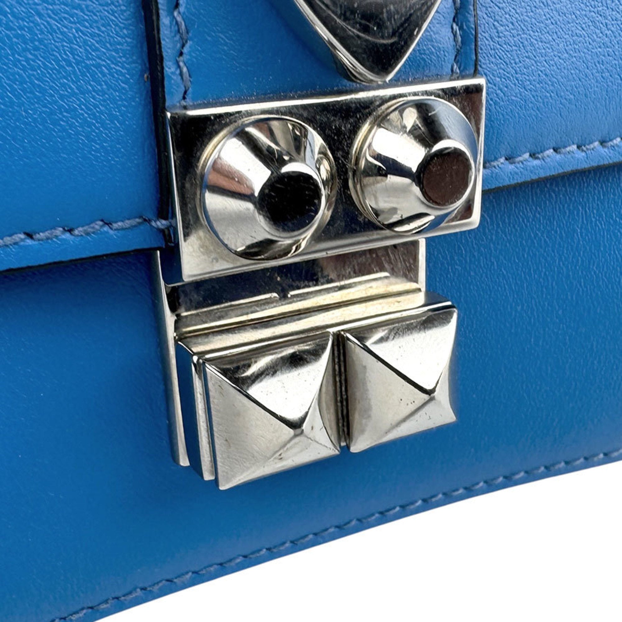 Prada Black Blue Leather Clutch Bag Shoulder Bag (Pre-Owned)