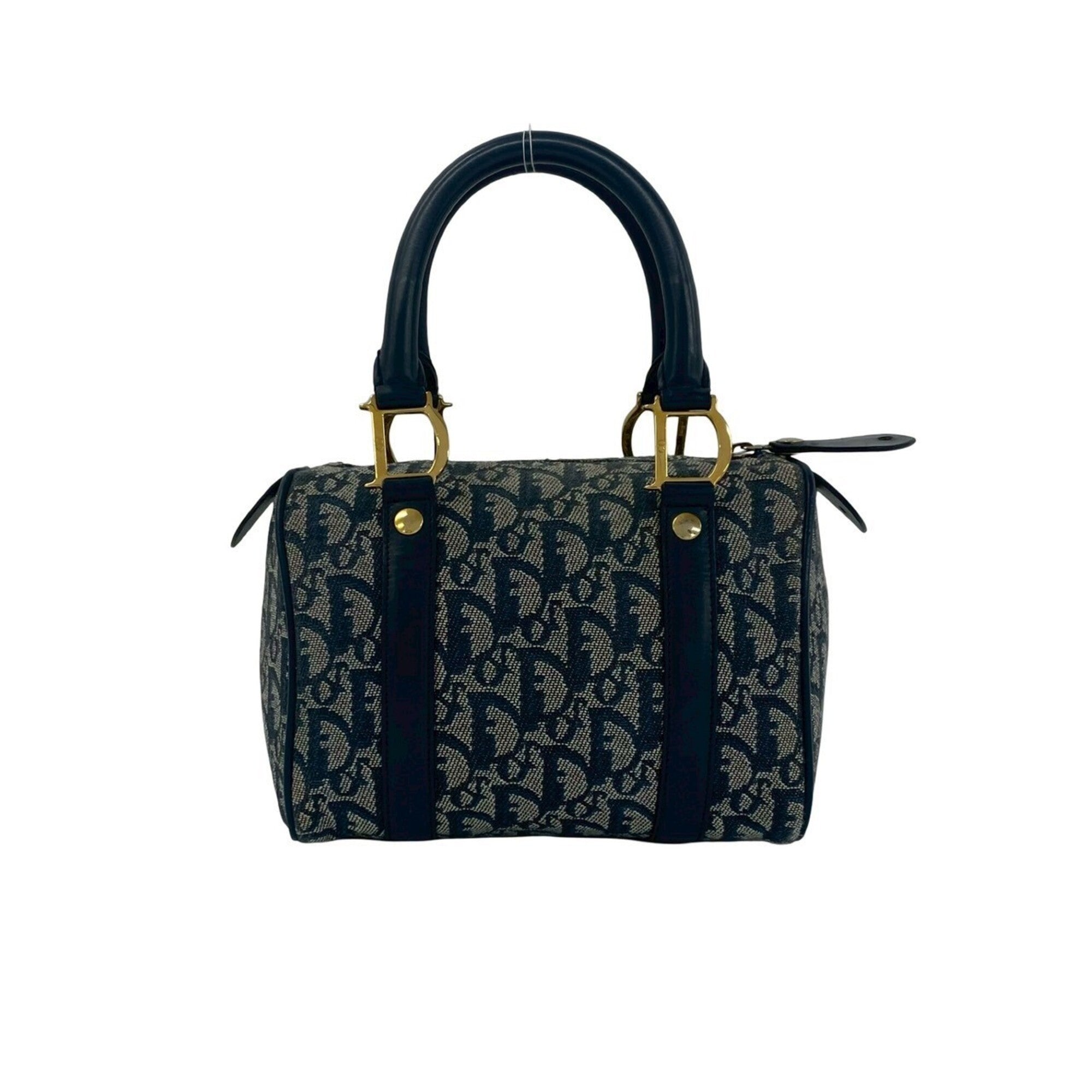 Christian Dior Navy Canvas Leather Boston Bag Handbag (Pre-Owned)