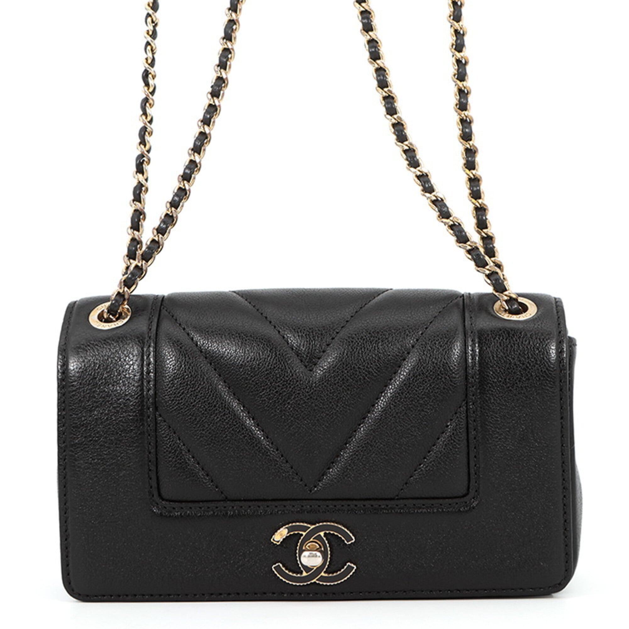 Chanel Black Leather Handbag Shoulder Bag (Pre-Owned)