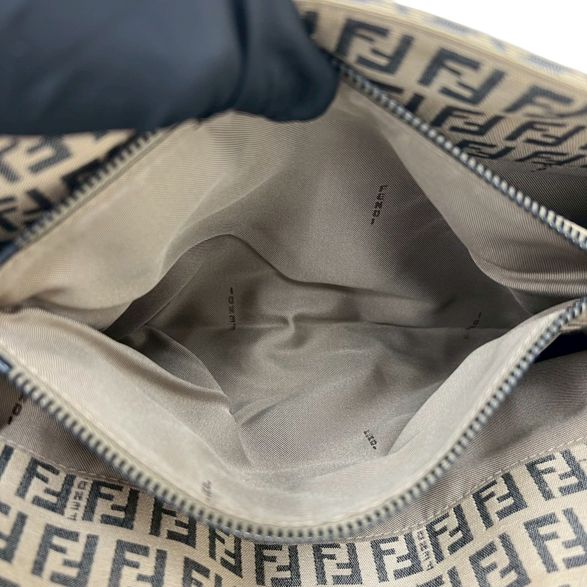 Fendi Beige Black Nylon Leather Handbag Tote Bag (Pre-Owned)