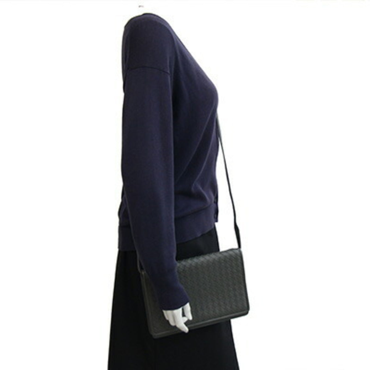 Bottega Veneta Intrecciato Dark Gray Leather Clutch Bag Shoulder Bag (Pre-Owned)
