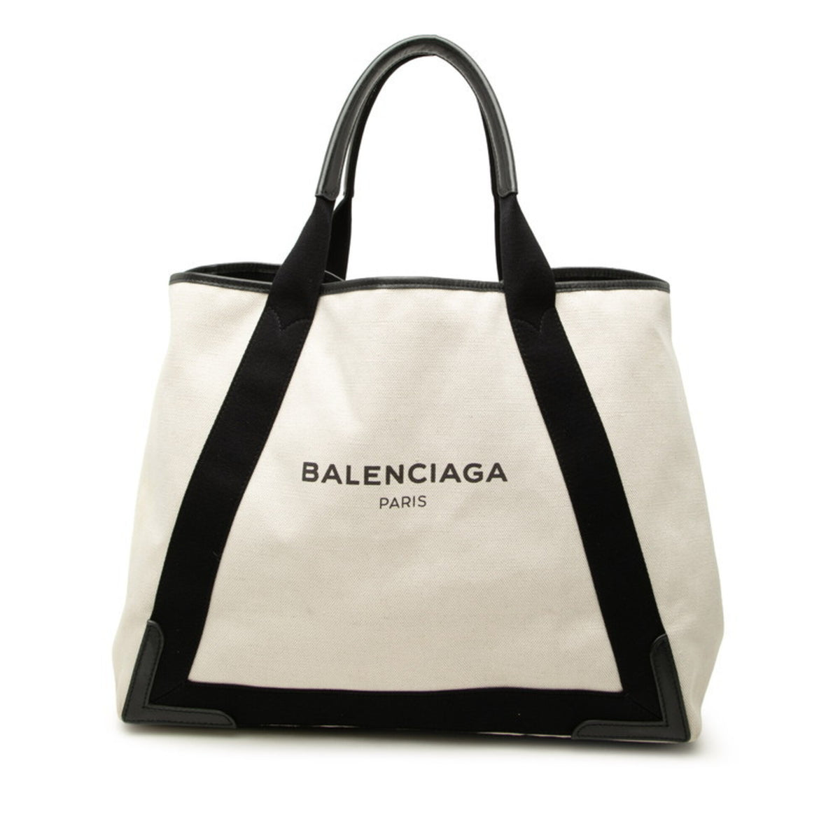 Balenciaga Black Ivory Canvas Leather Handbag Tote Bag (Pre-Owned)