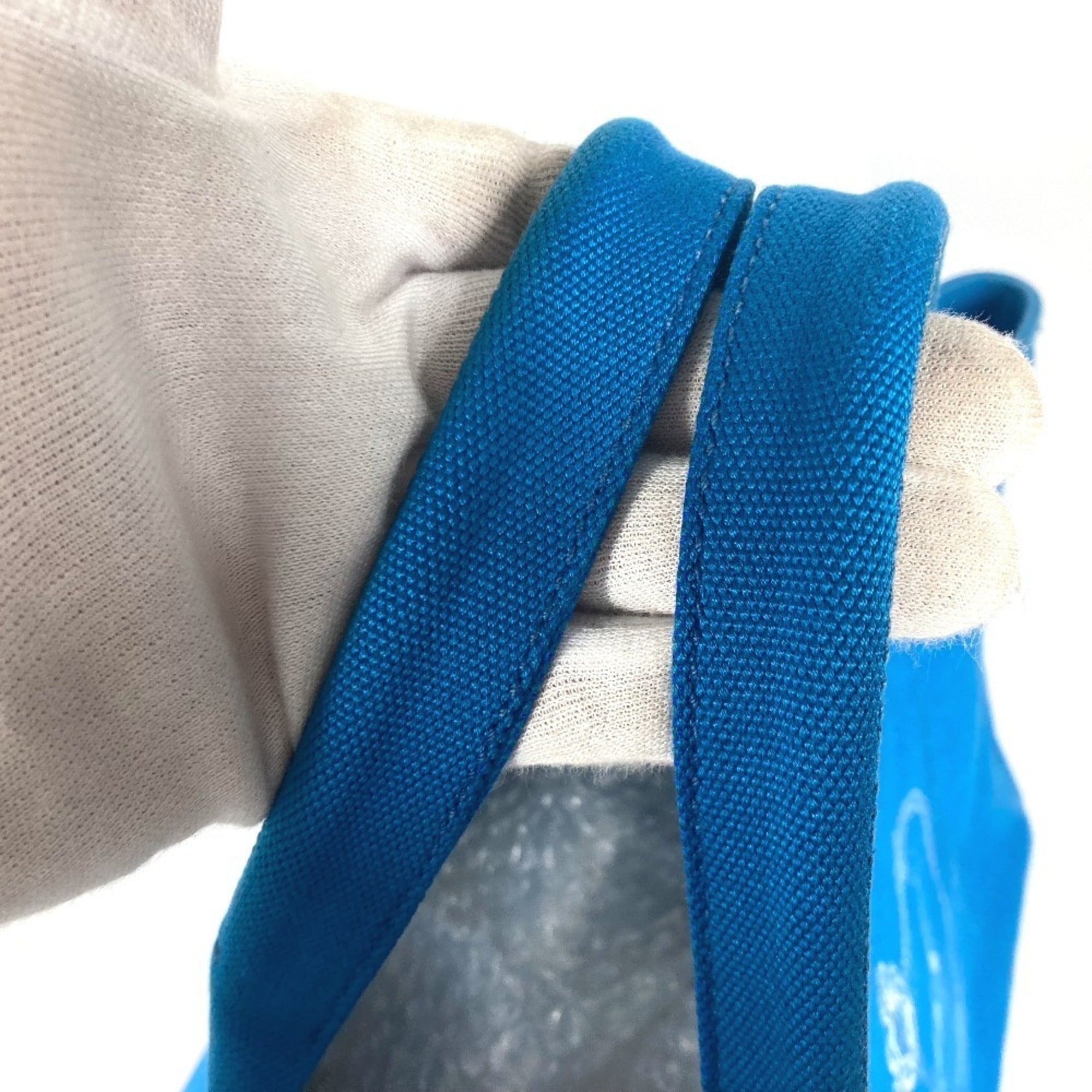 Prada Blue White Canvas Shoulder Bag Tote Bag (Pre-Owned)