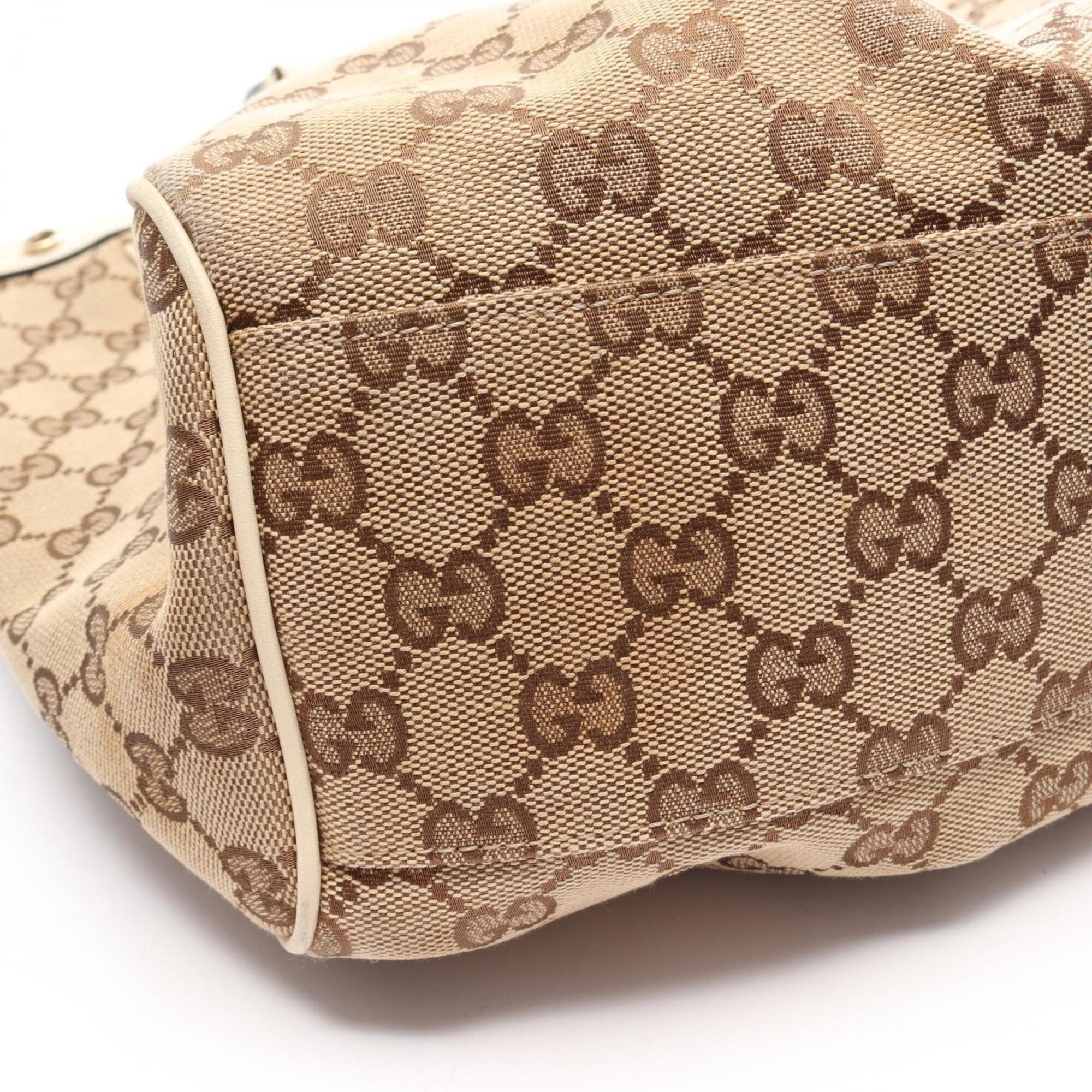 Gucci Beige White Canvas Leather Handbag Tote Bag (Pre-Owned)