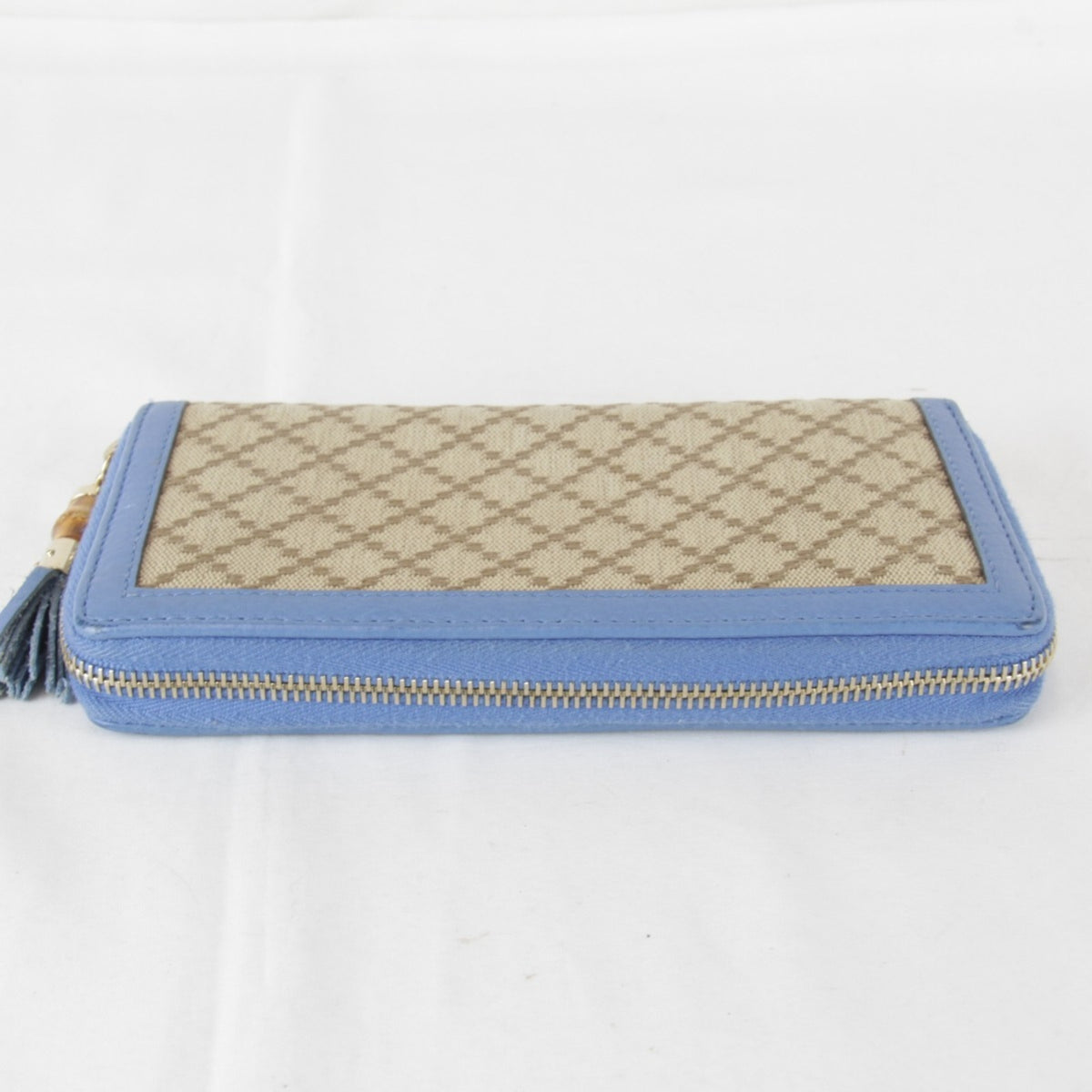 Gucci Blue Canvas Leather Long Wallet (Bi-Fold) (Pre-Owned)