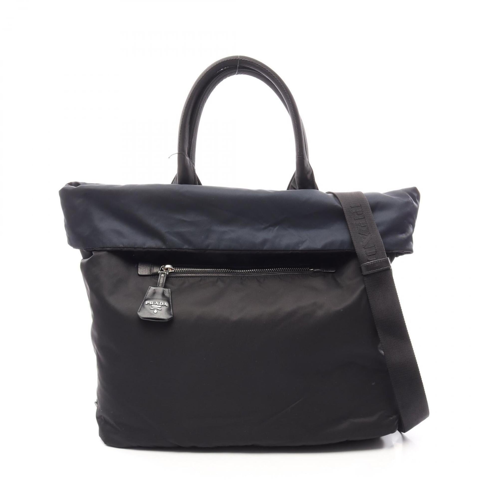 Prada Black Navy Nylon Handbag Tote Bag (Pre-Owned)