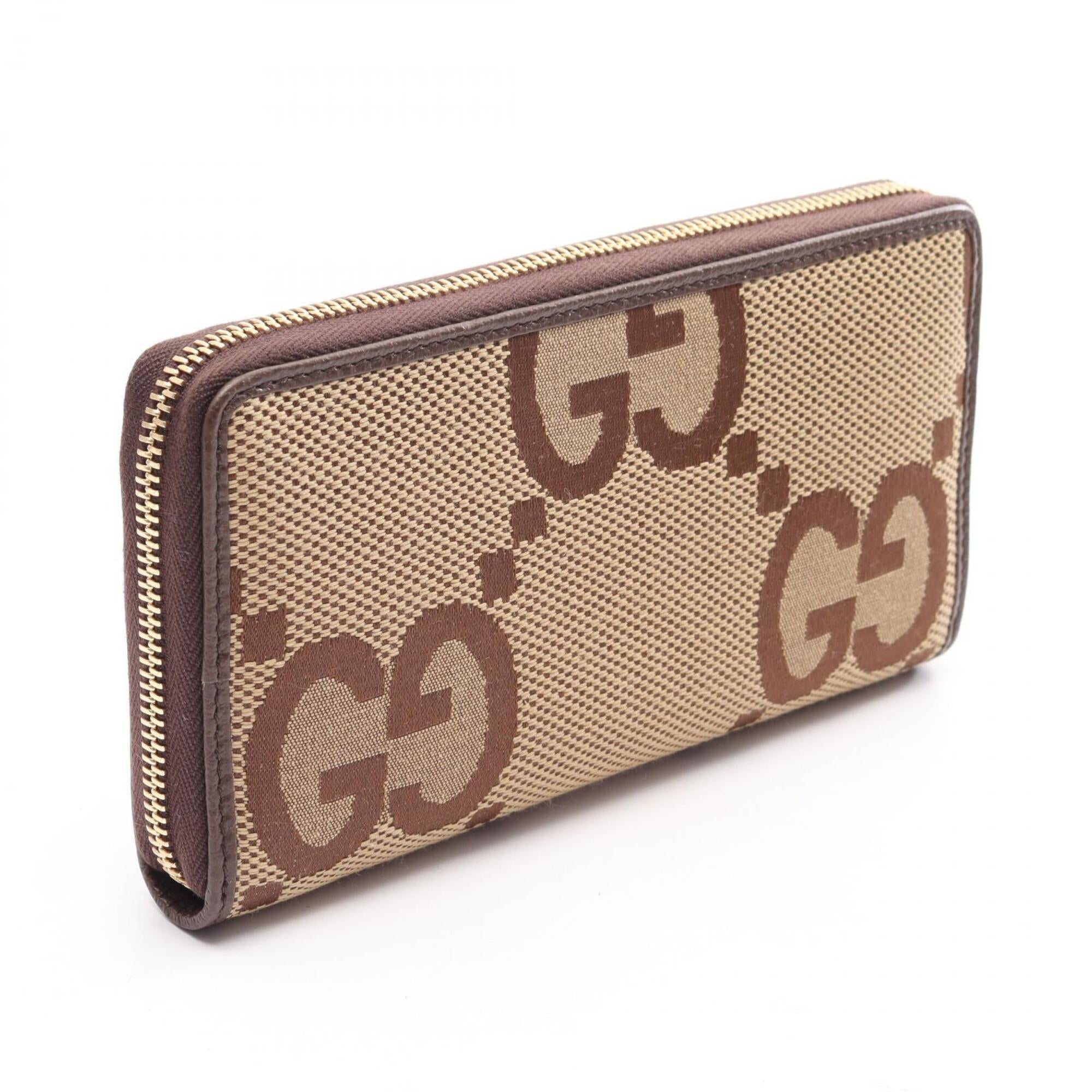 Gucci Beige Brown Canvas Leather Long Wallet (Bi-Fold) (Pre-Owned)
