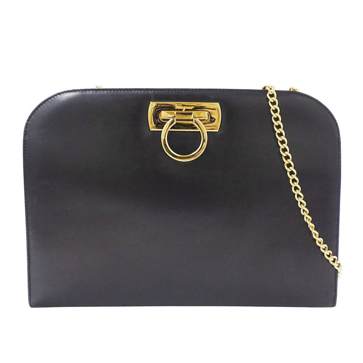 Salvatore Ferragamo Black Leather Clutch Bag Handbag Shoulder Bag (Pre-Owned)
