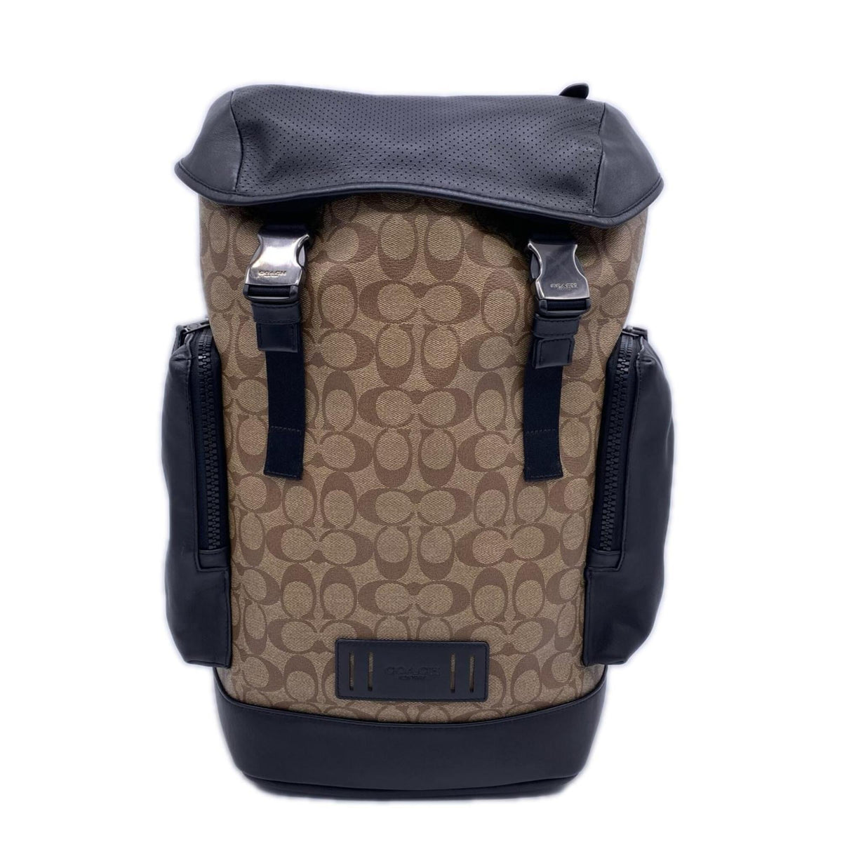 Coach Beige Black Canvas Leather Backpack (Pre-Owned)