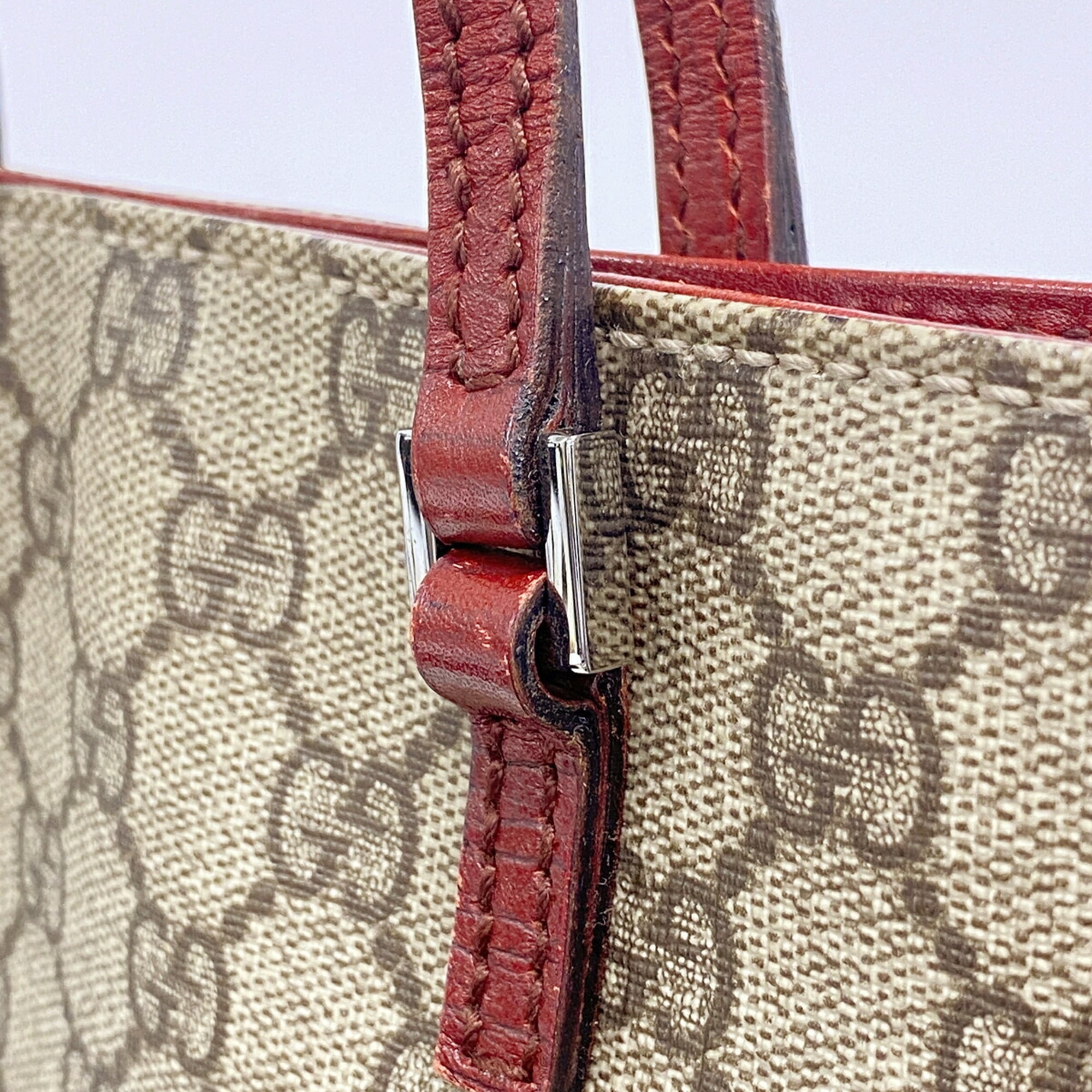 Gucci Brown Red Color Pvc Tote Bag (Pre-Owned)