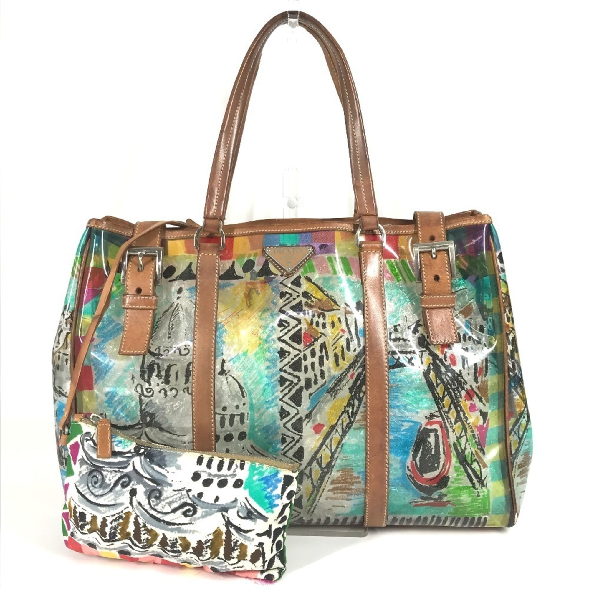 Prada Multi-Color Vinyl Shoulder Bag Tote Bag (Pre-Owned)