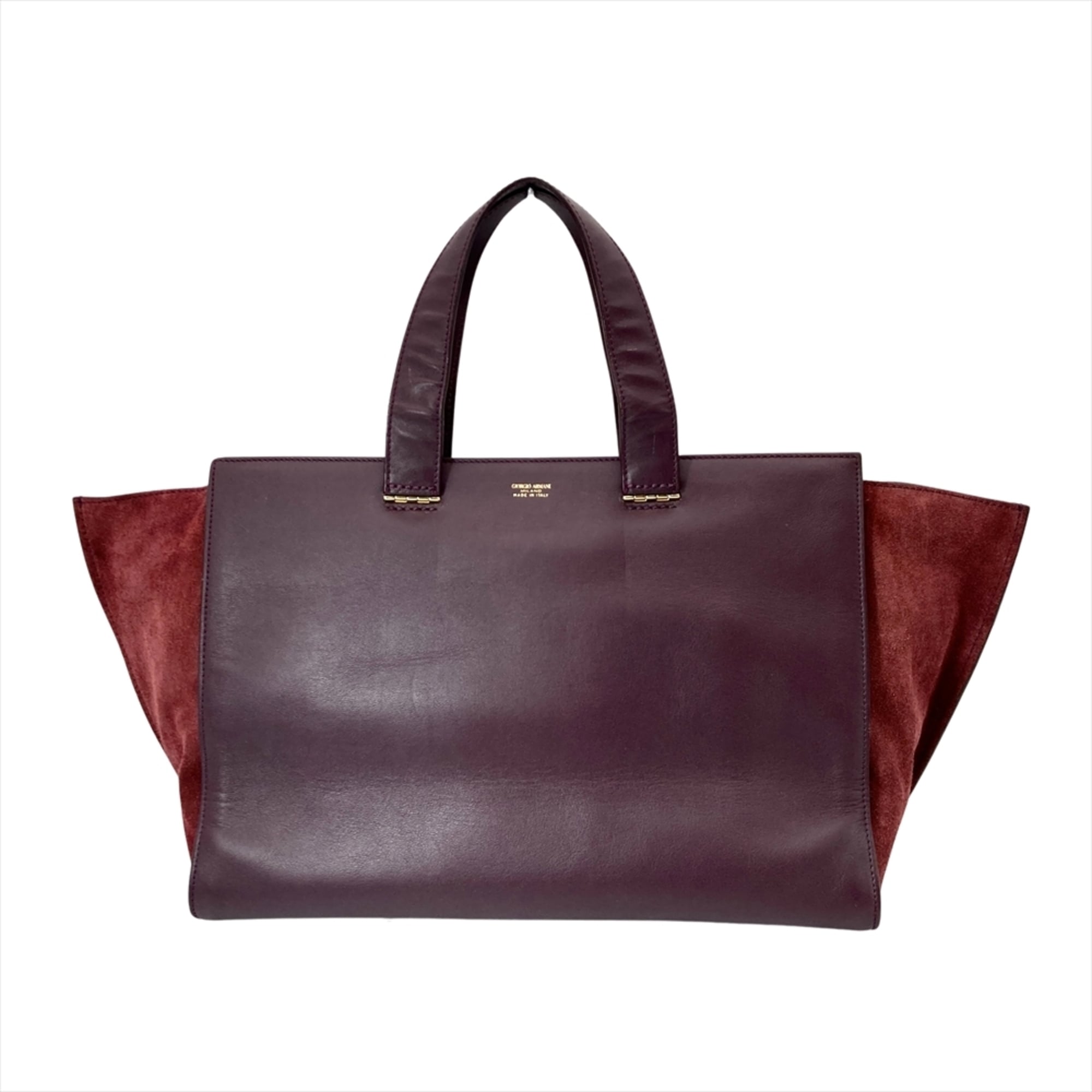 Giorgio Armani Bordeaux Red Color Wine Suede Leather Handbag Tote Bag (Pre-Owned)