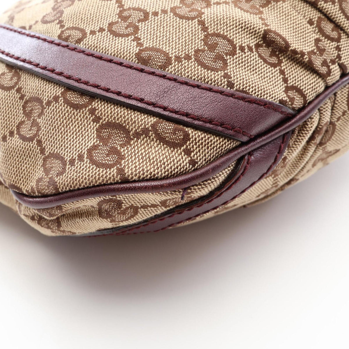 Gucci Beige Bordeaux Canvas Leather Handbag Shoulder Bag (Pre-Owned)