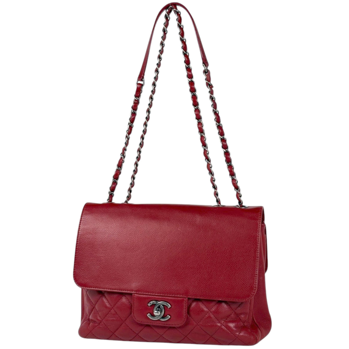 Chanel Red Color Grained Calfskin Shoulder Bag (Pre-Owned)