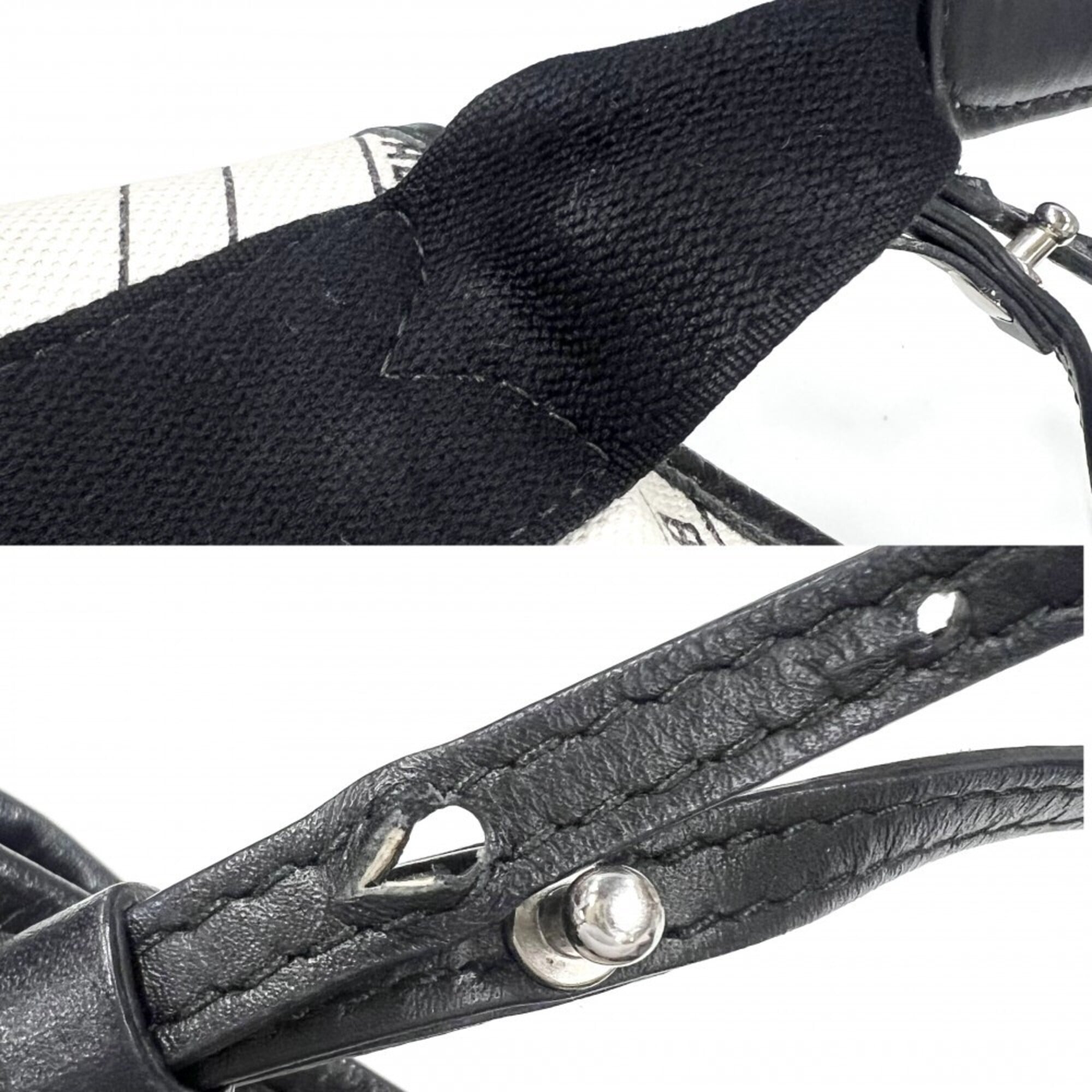 Balenciaga Black White Leather Canvas Handbag Pouch Shoulder Bag (Pre-Owned)