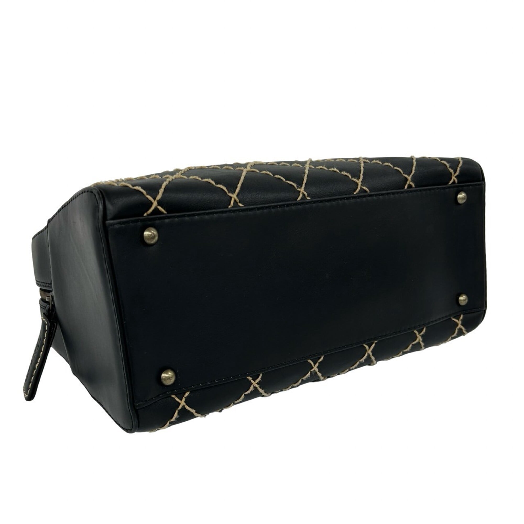 Chanel Black Leather Boston Bag Handbag (Pre-Owned)