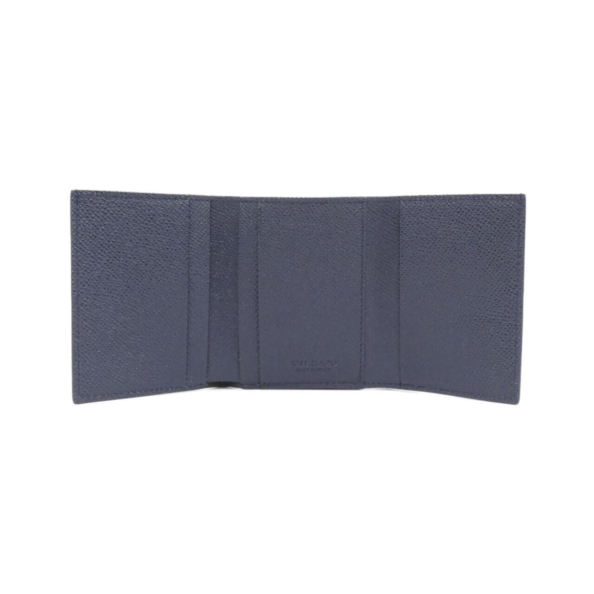 Bvlgari Bvlgari Bvlgari Beige Navy Leather Wallet (Tri-Fold) (Pre-Owned)