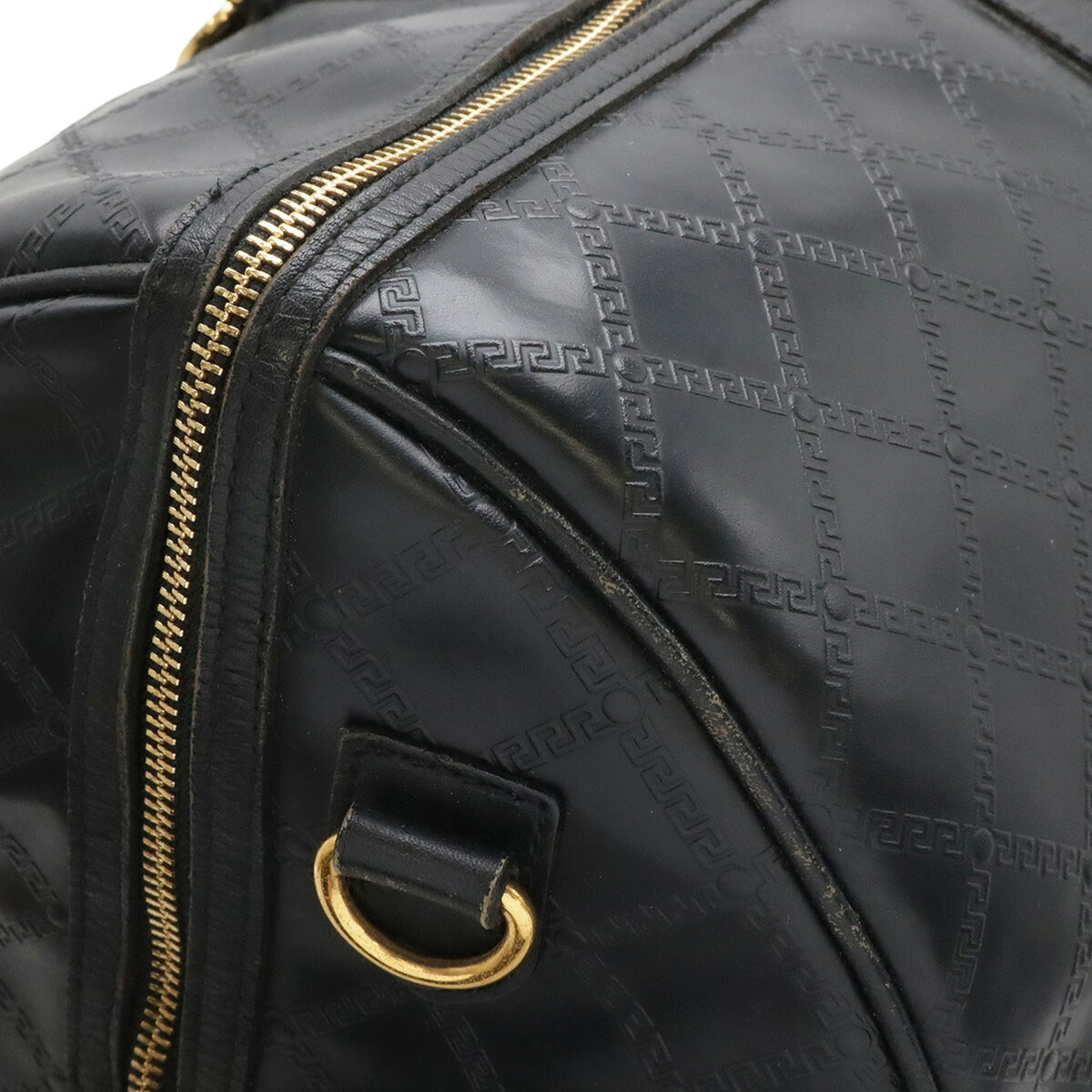 Versace Black Coated Canvas Leather Boston Bag (Pre-Owned)