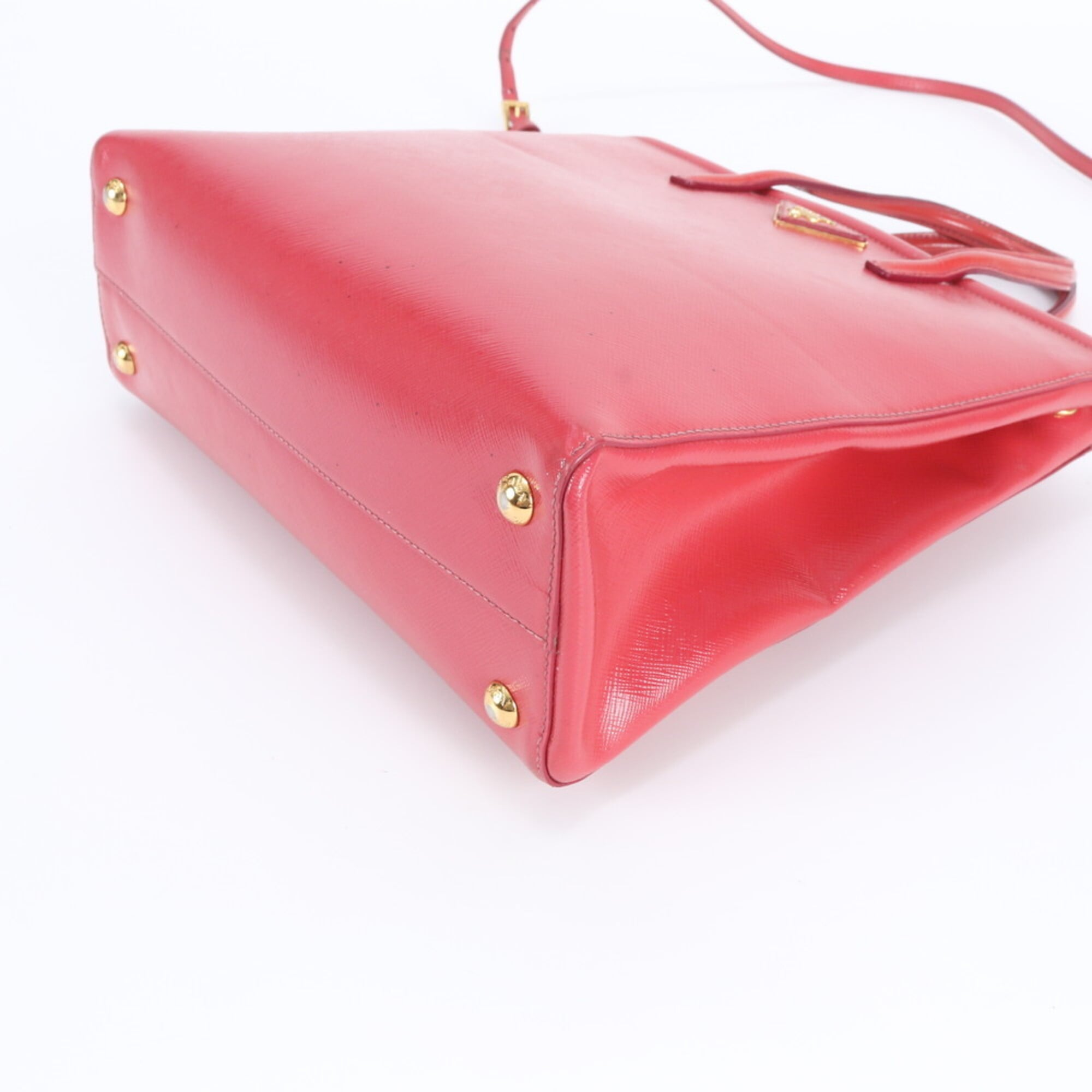 Prada Saffiano Red Color Leather Shoulder Bag Tote Bag (Pre-Owned)