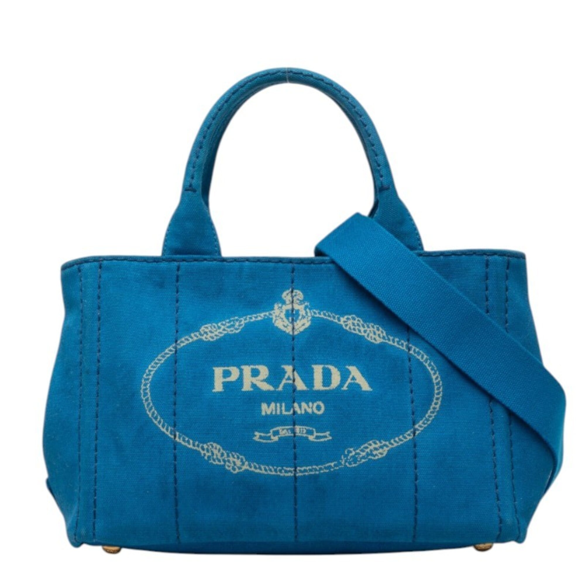 Prada Blue Canvas Handbag Shoulder Bag (Pre-Owned)