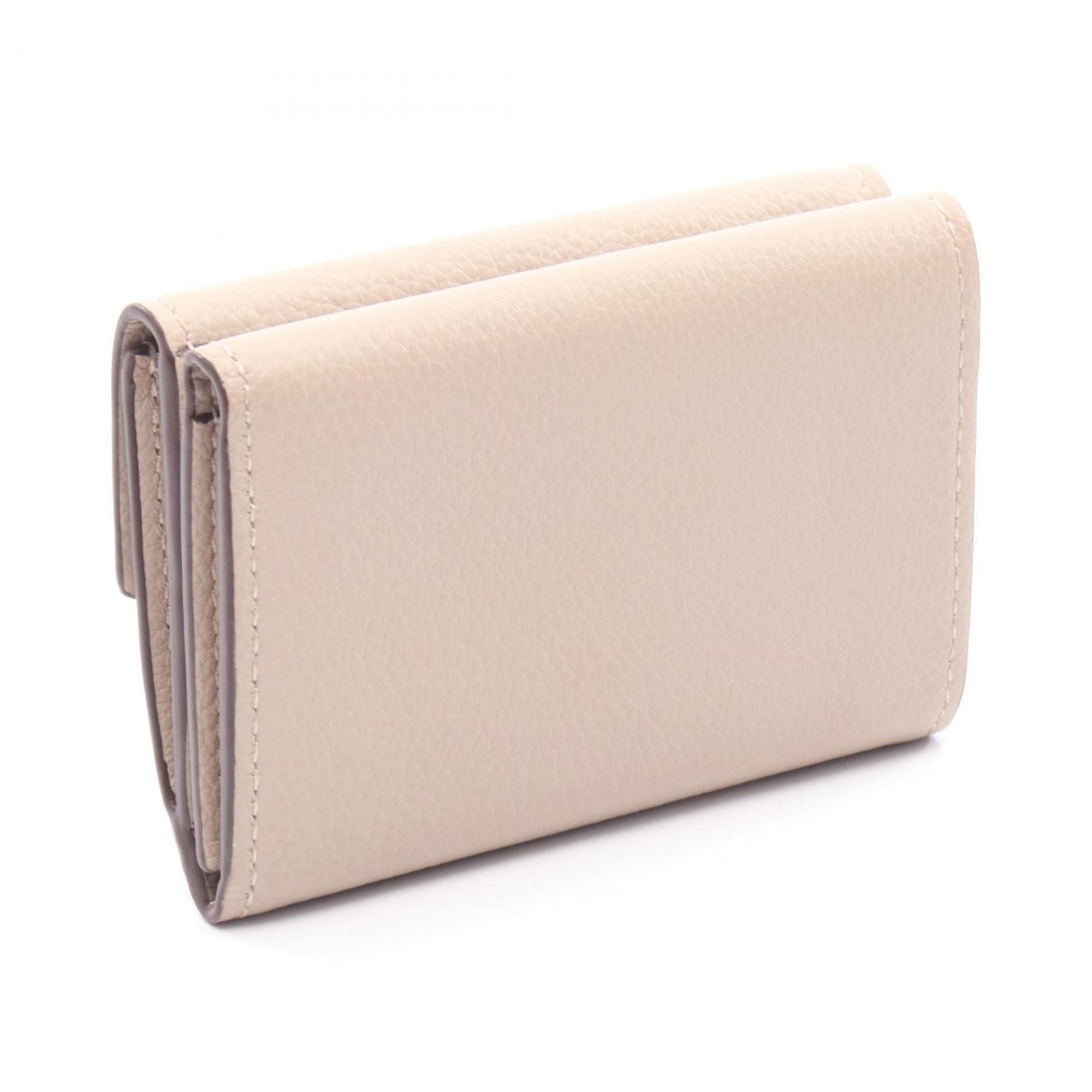 Louis Vuitton Beige Grayish Leather Wallet (Tri-Fold) (Pre-Owned)