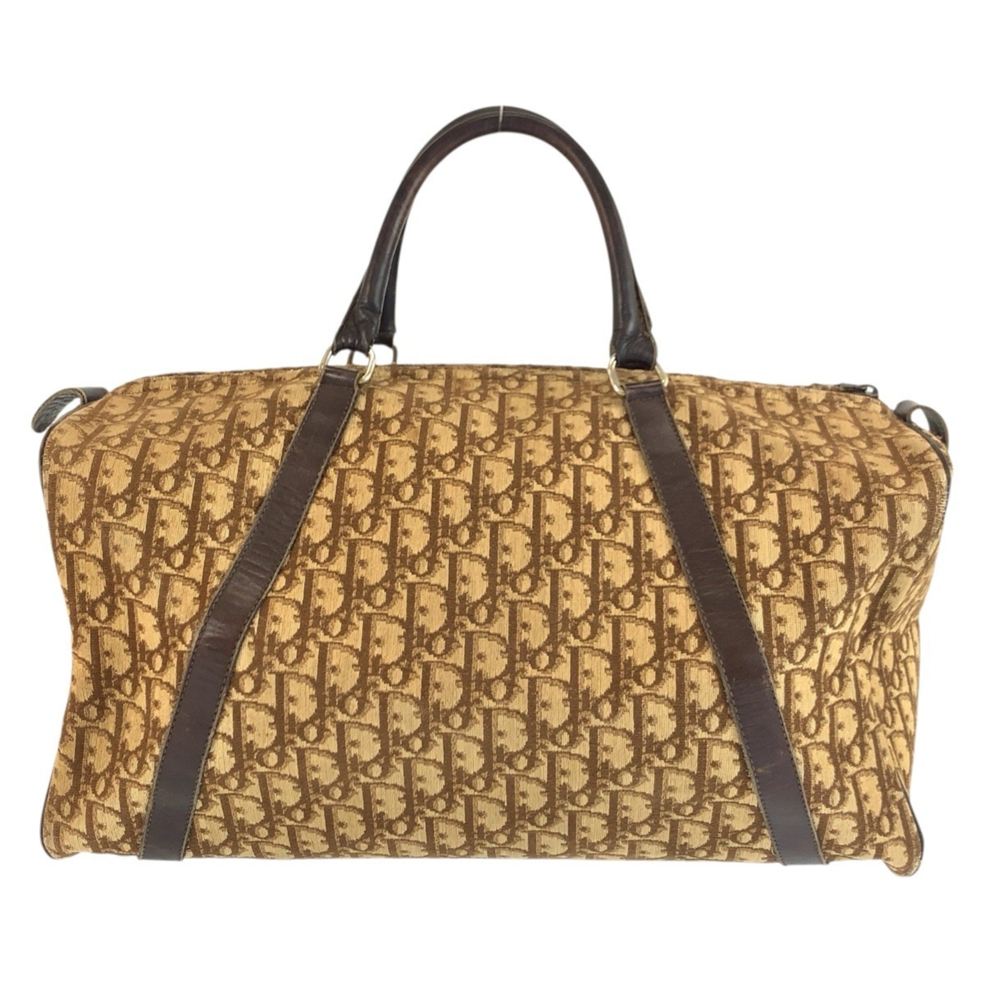 Christian Dior Beige Brown Canvas Leather Boston Bag Handbag (Pre-Owned)