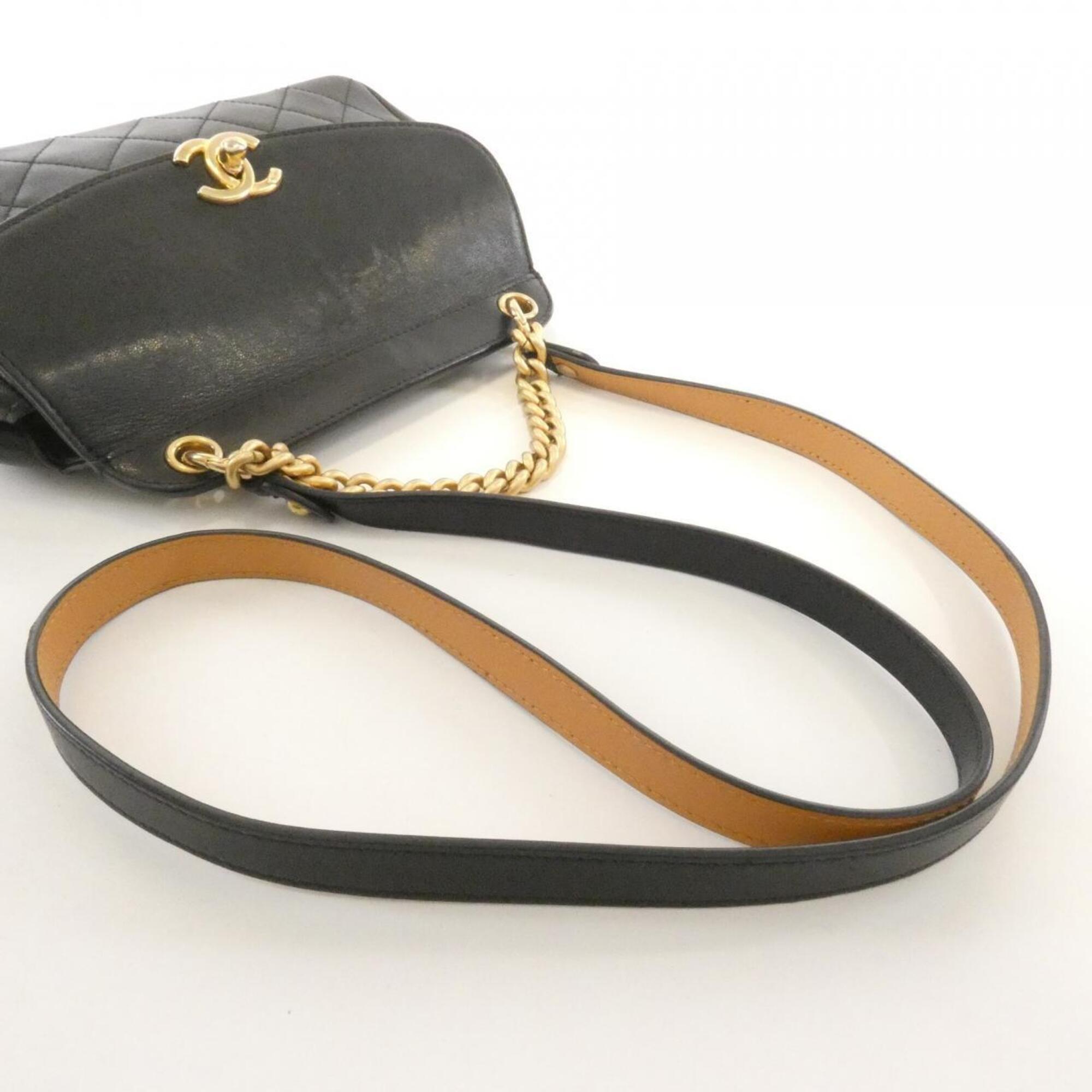 Chanel Black Brown Leather Handbag (Pre-Owned)