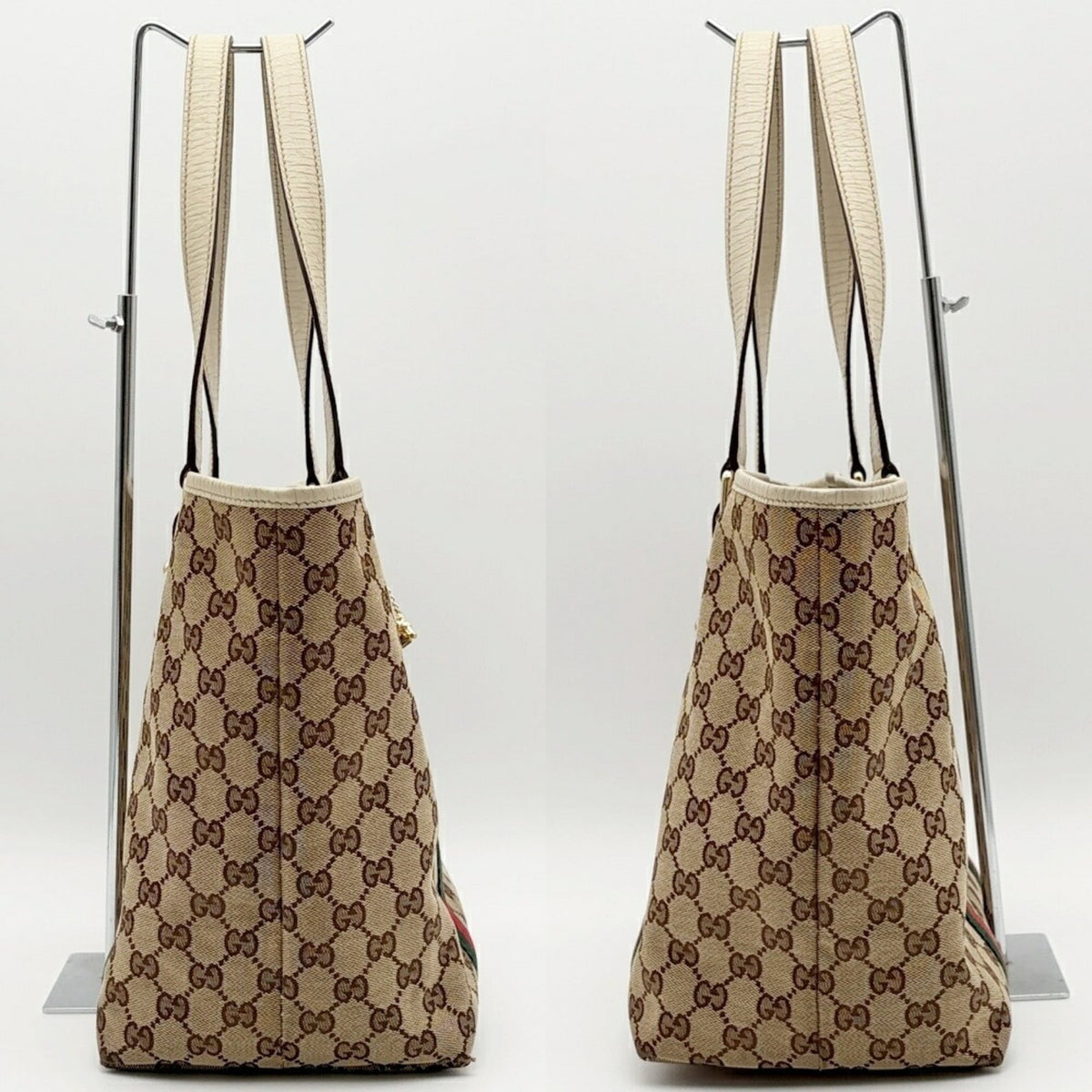 Gucci Ivory Gg Canvas Leather Tote Bag (Pre-Owned)