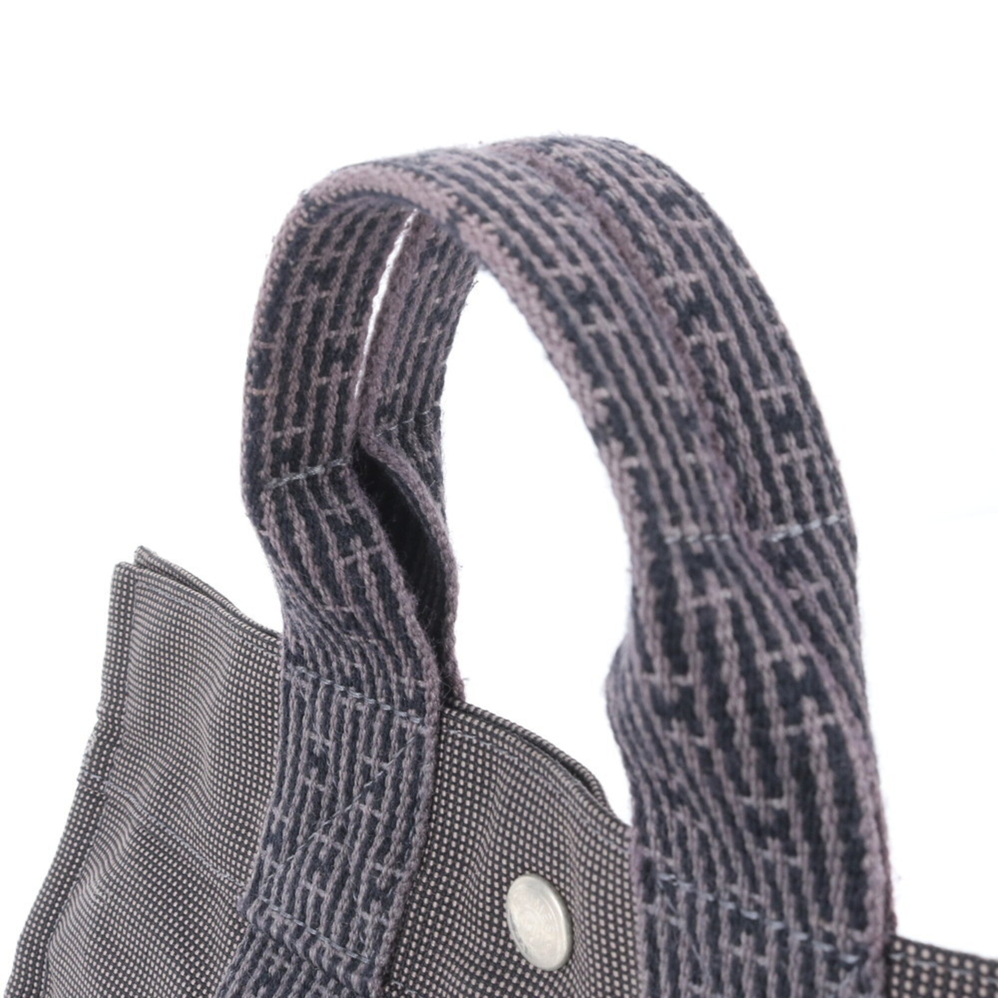 Hermes Black Gray Leather Canvas Handbag Tote Bag (Pre-Owned)